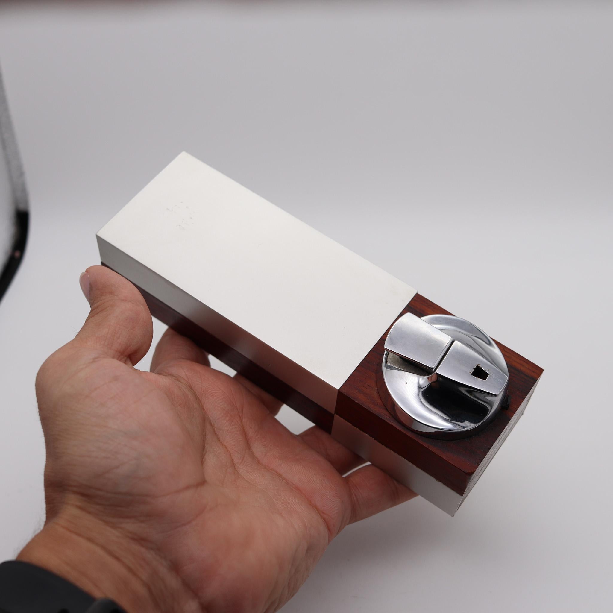 RONSON 1960 Germany Varaflame Scandia Lighter Box Cedar & Brushed Aluminum In Excellent Condition In Miami, FL