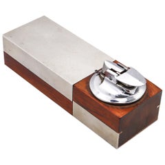 Ronson 1960 Modernist Cigarette Box With Lighter Cedar Wood & Brushed Aluminum
