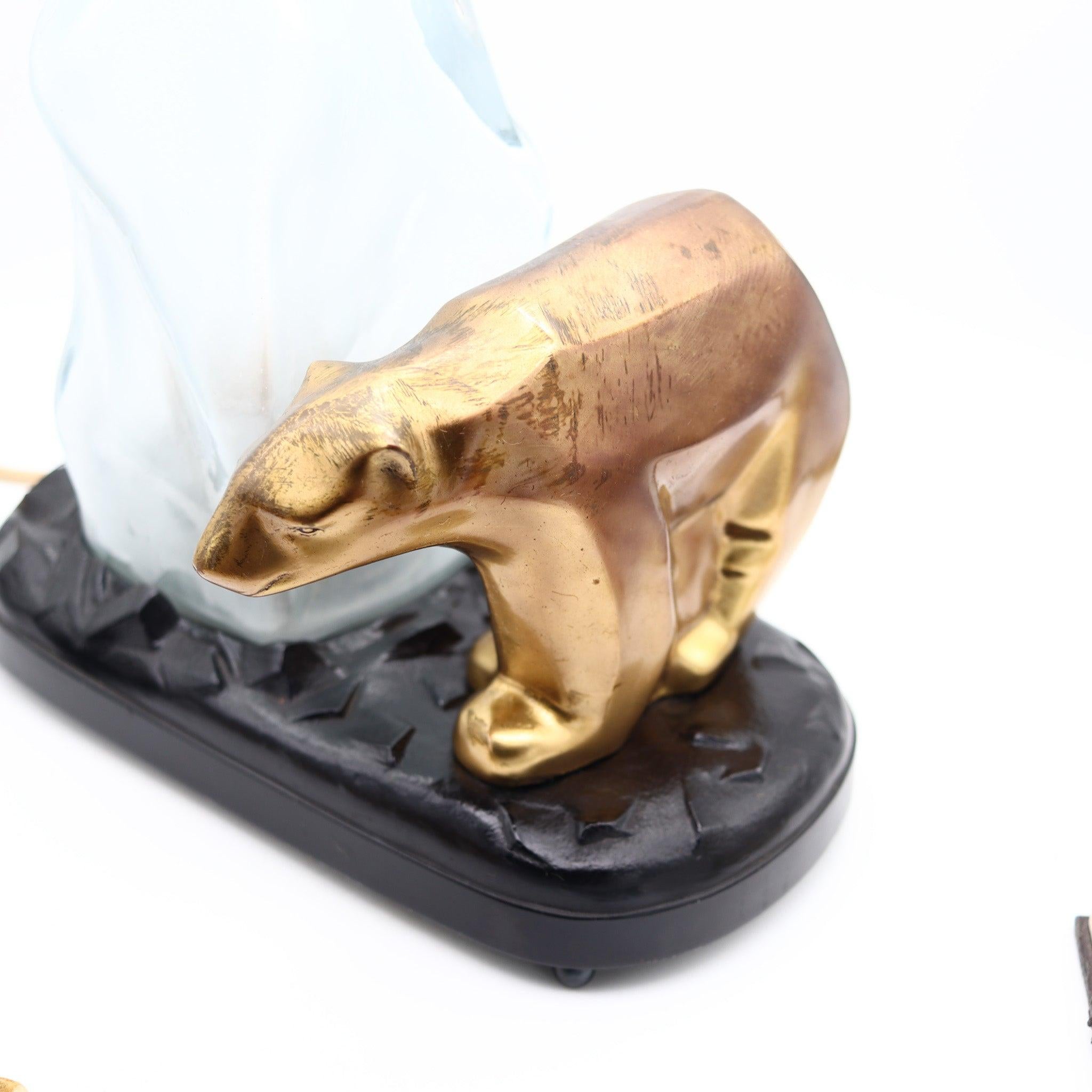 RONSON Lampe de bureau Art Déco 1920 Ours polaire et iceberg en bronze et verre d'art en vente 4