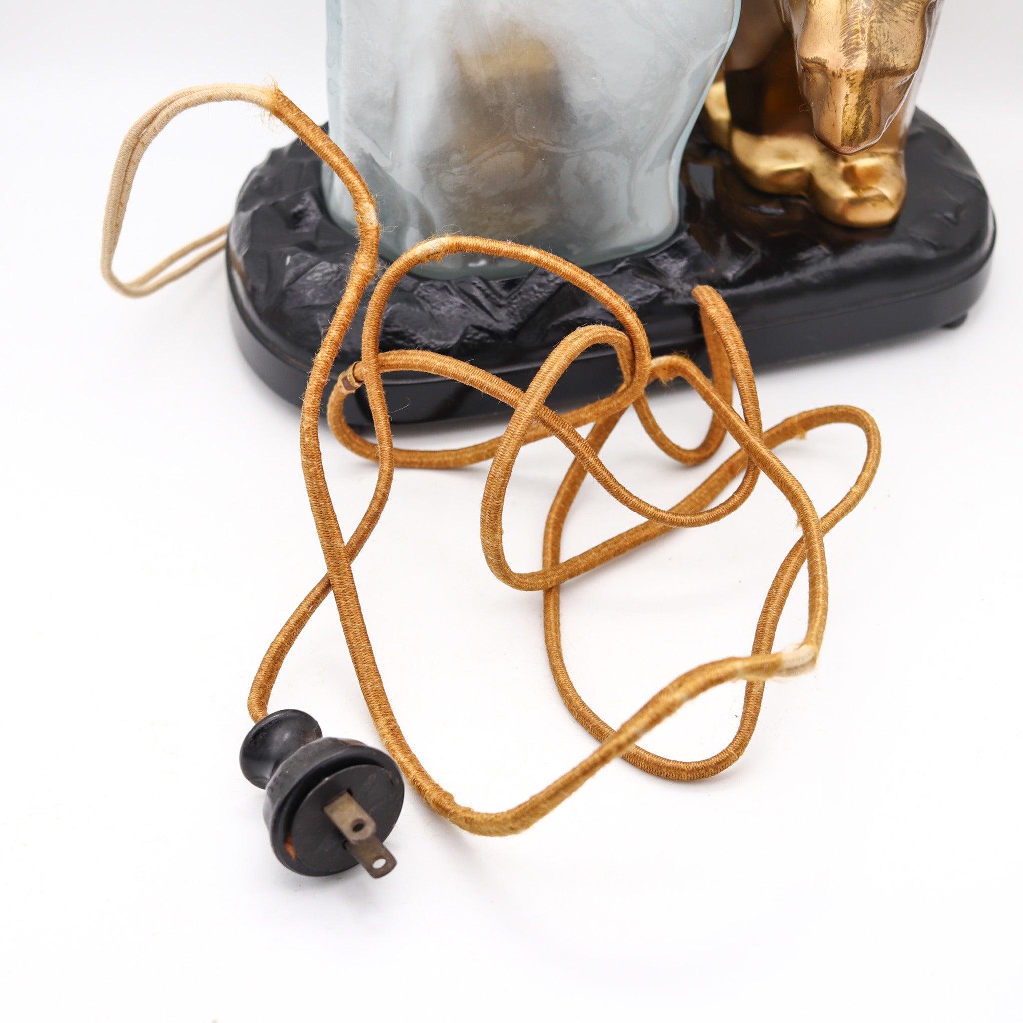 RONSON Lampe de bureau Art Déco 1920 Ours polaire et iceberg en bronze et verre d'art Excellent état - En vente à Miami, FL