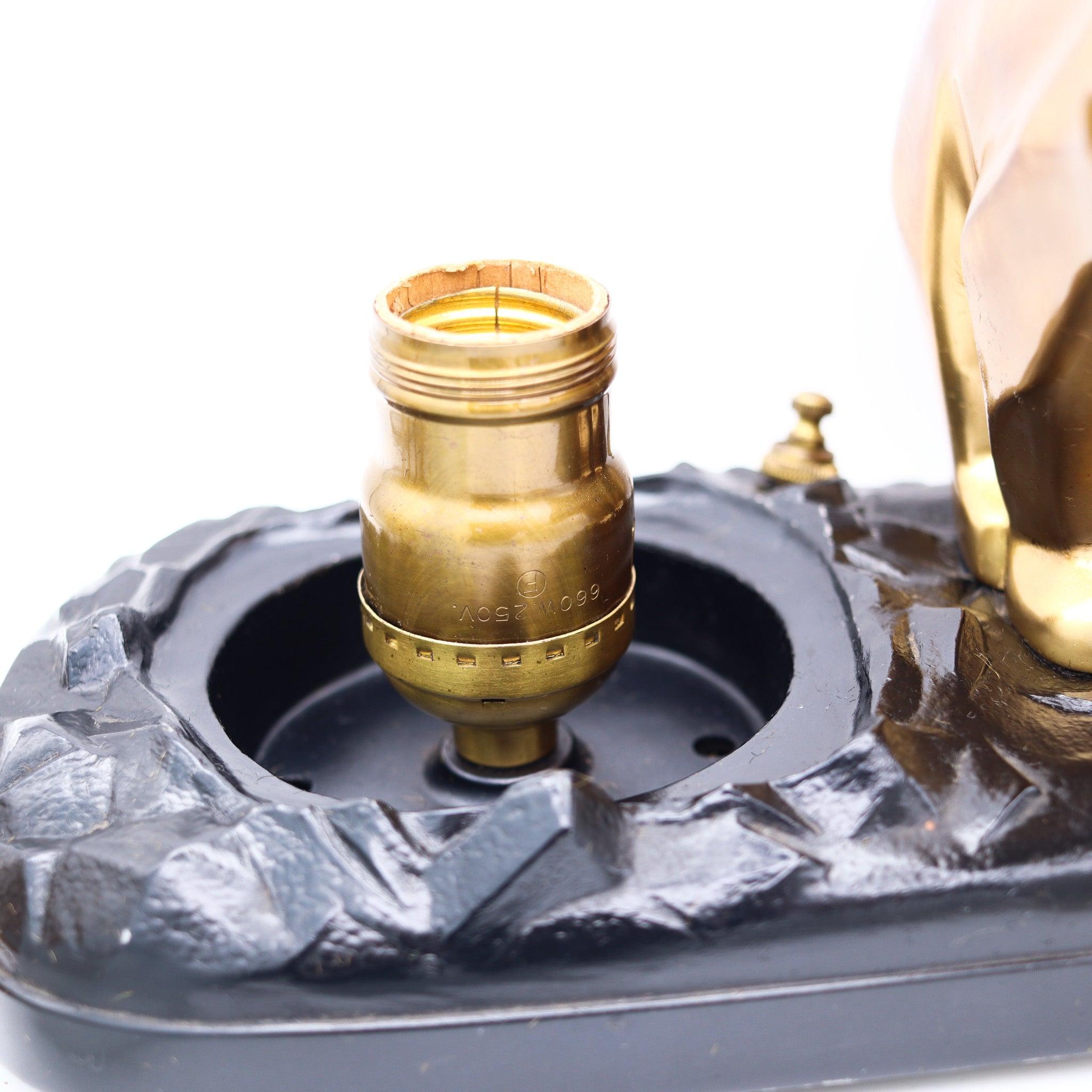 Bronze RONSON Lampe de bureau Art Déco 1920 Ours polaire et iceberg en bronze et verre d'art en vente