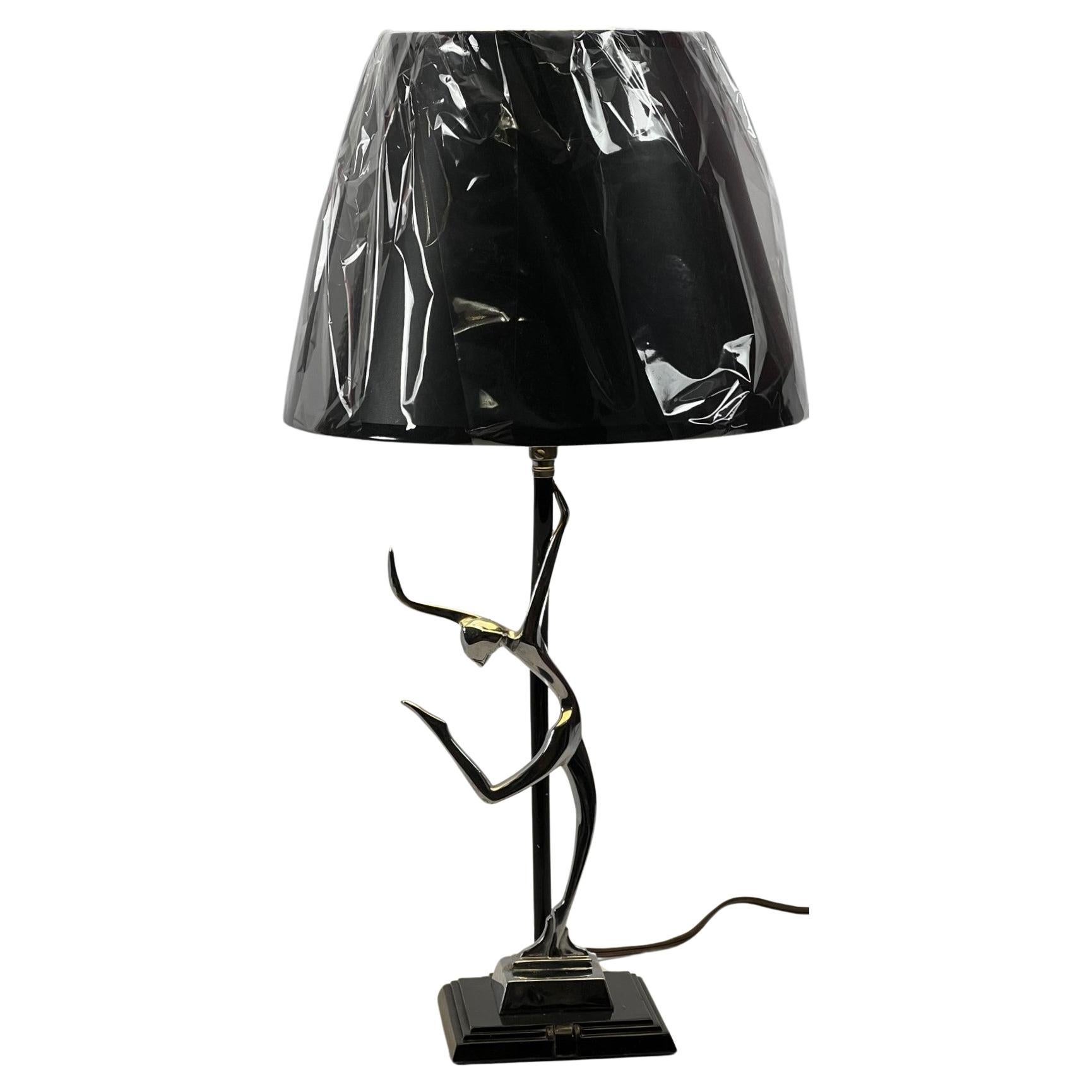 Ronson Art Déco Lady Dancing table lampe chromée et noire très rare 14425 en vente