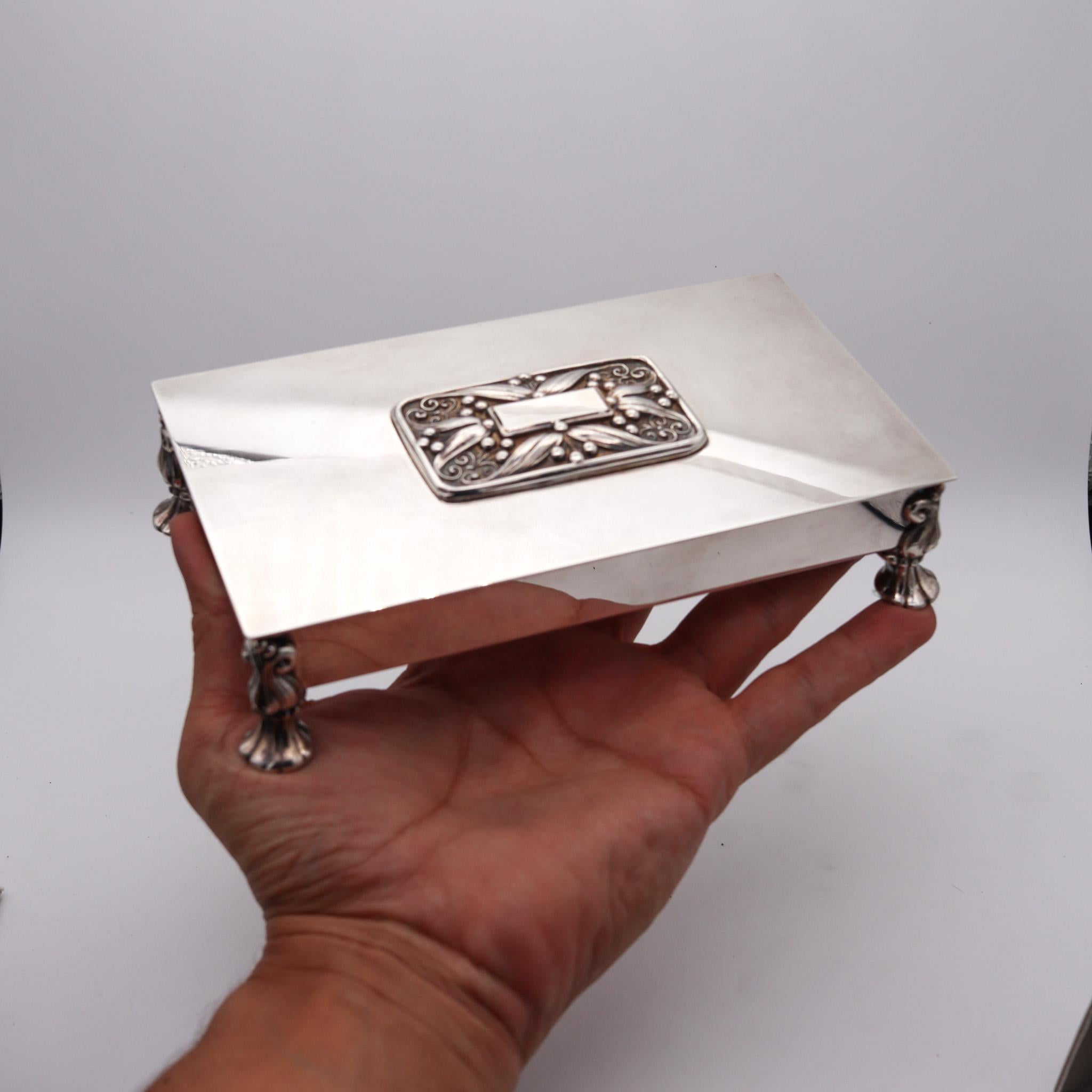 Ronson Art Metal Works 1920 Very Rare Art Deco Sterling Silver Plate Desk Box In Excellent Condition For Sale In Miami, FL