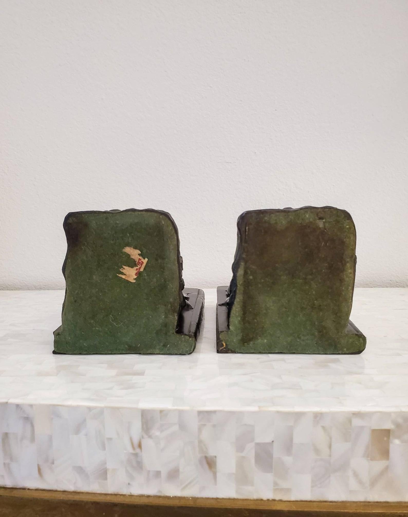1920s American Art Deco Ronson Cherub & Butterfly Patinated Bronze Bookend Pair For Sale 2