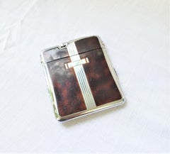 Ronson Art Metal Works Chrome & Enamel Cigarette Case with Built In Lighter