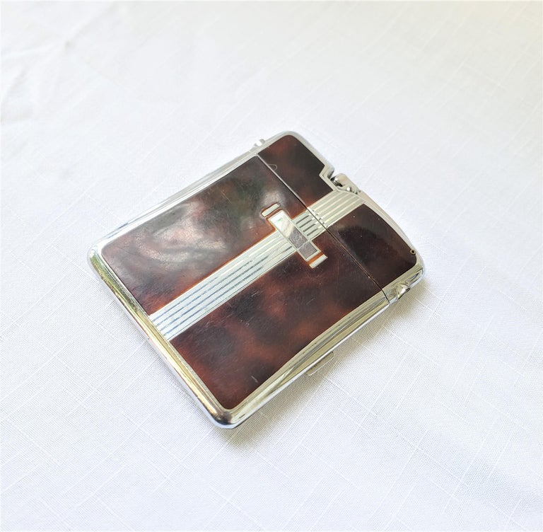 cigarette case with built in lighter Ronson Art Metal Works Chrome and Enamel Cigarette Case with Built In  Lighter For Sale at 1stDibs