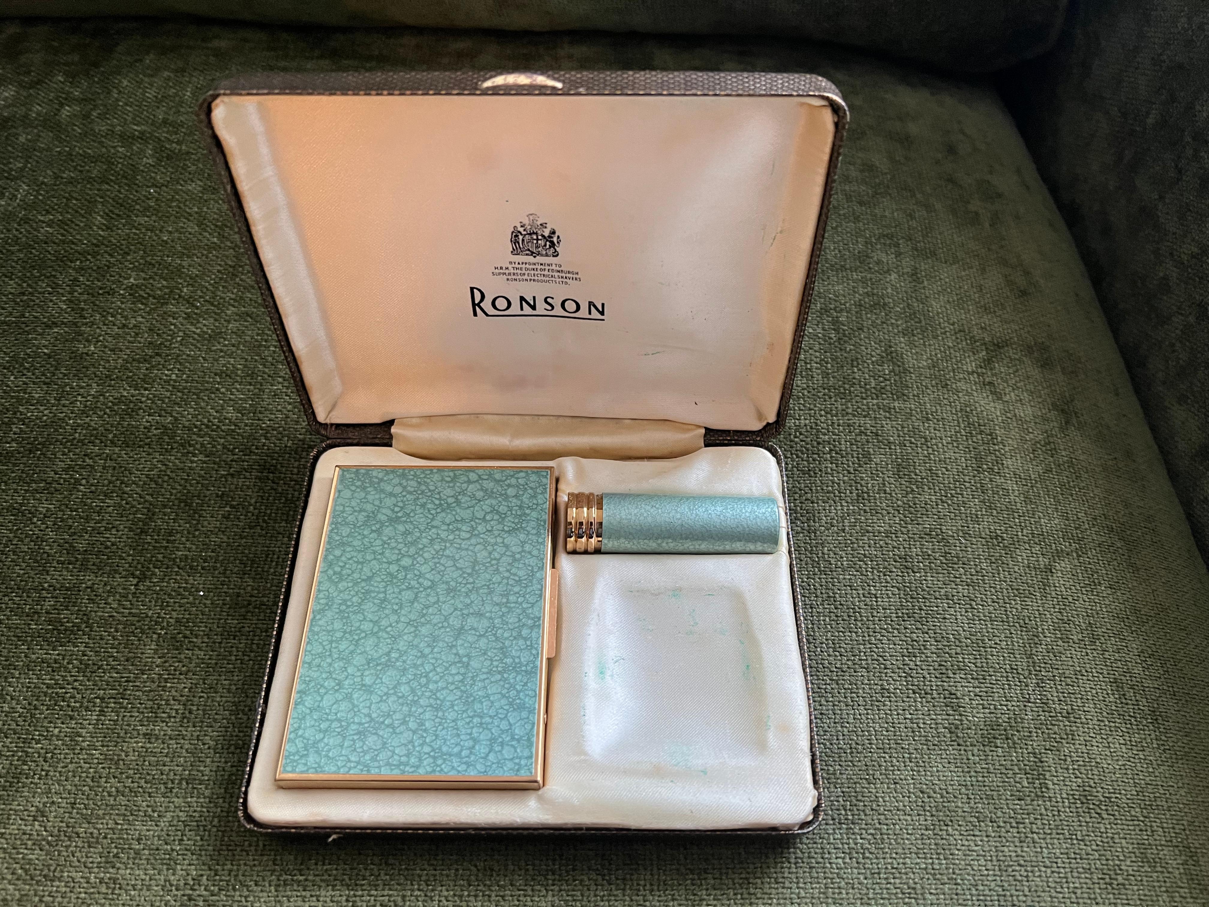 Art Deco Ronson Enameled Cigarette Case & Lipstick Set, Circa 1960s