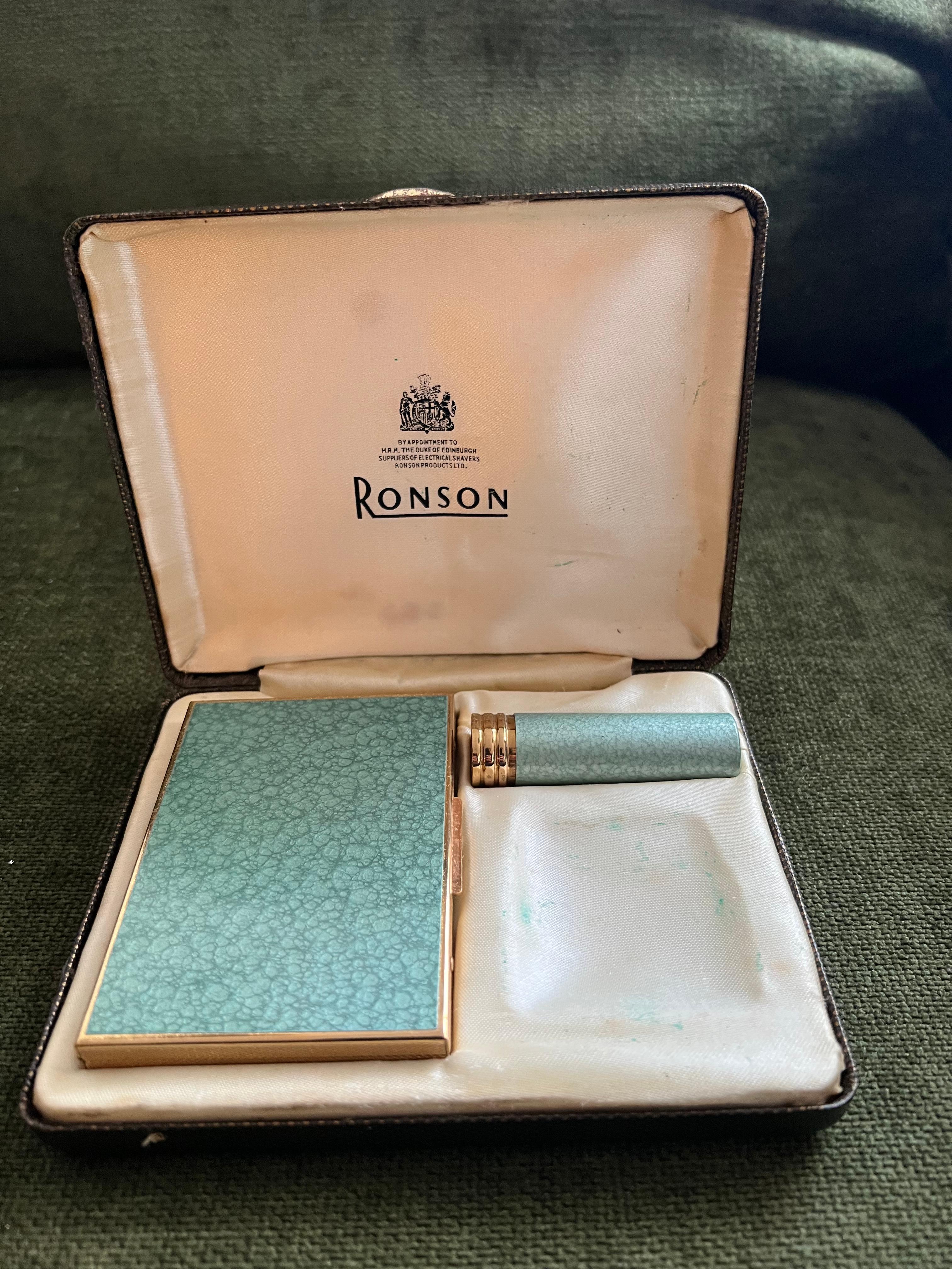Ronson Enameled Cigarette Case & Lipstick Set, Circa 1960s In Excellent Condition In New York, NY