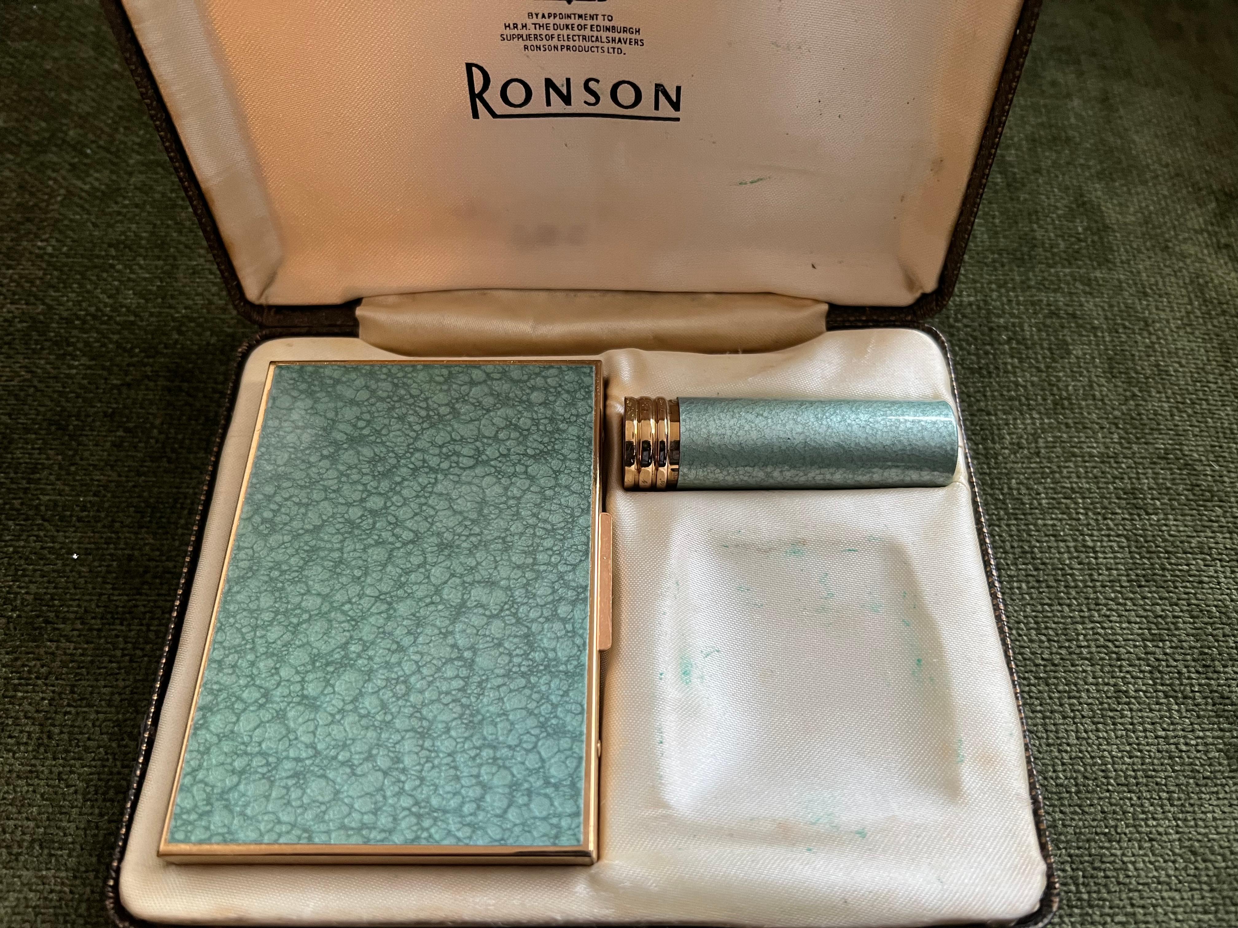 Ronson Enameled Cigarette Case & Lipstick Set, Circa 1960s 1