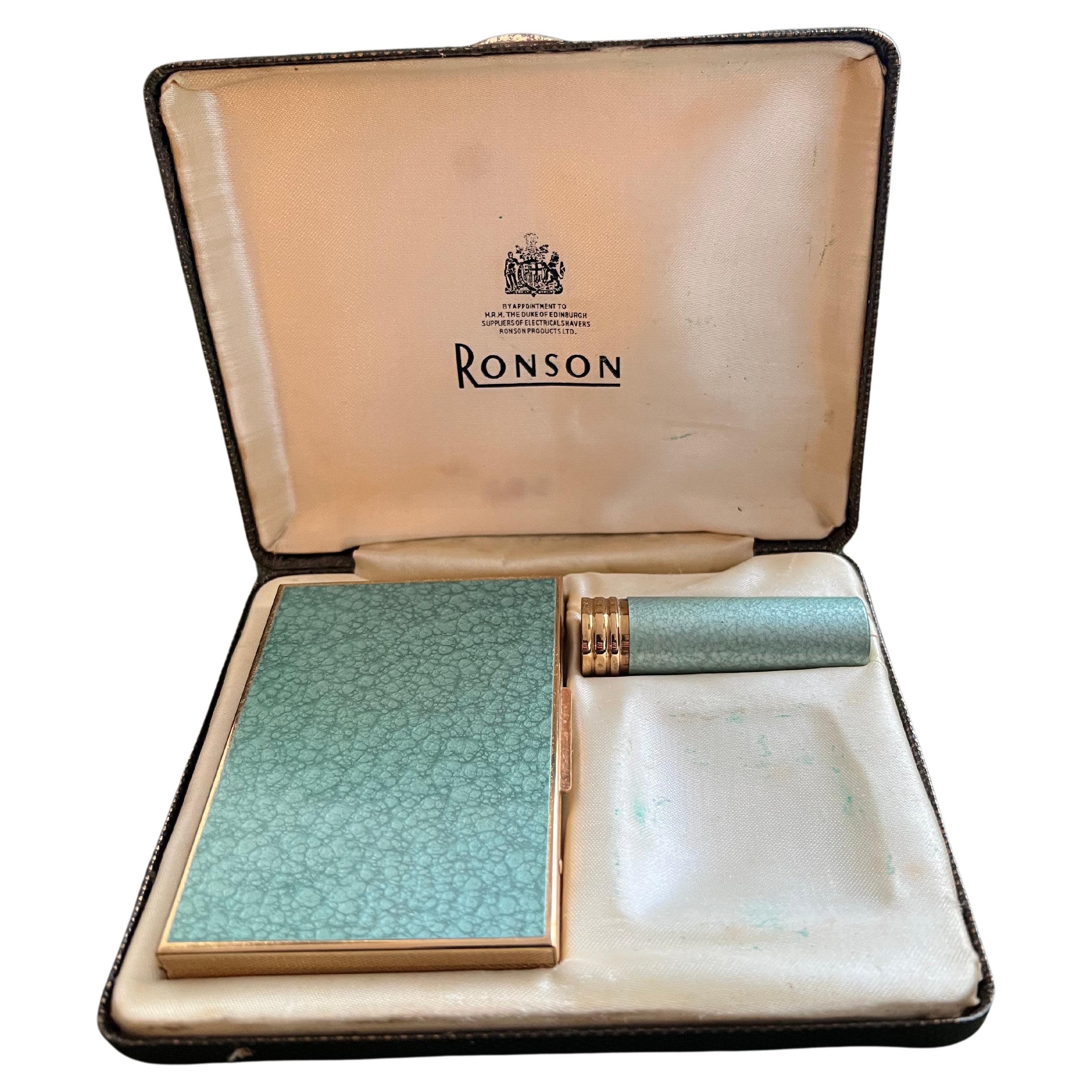Ronson Enameled Cigarette Case & Lipstick Set, Circa 1960s