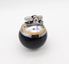 Ronson England 1929 Deco RonDeLight Steel Table Lighter Black & Cream Lacquer