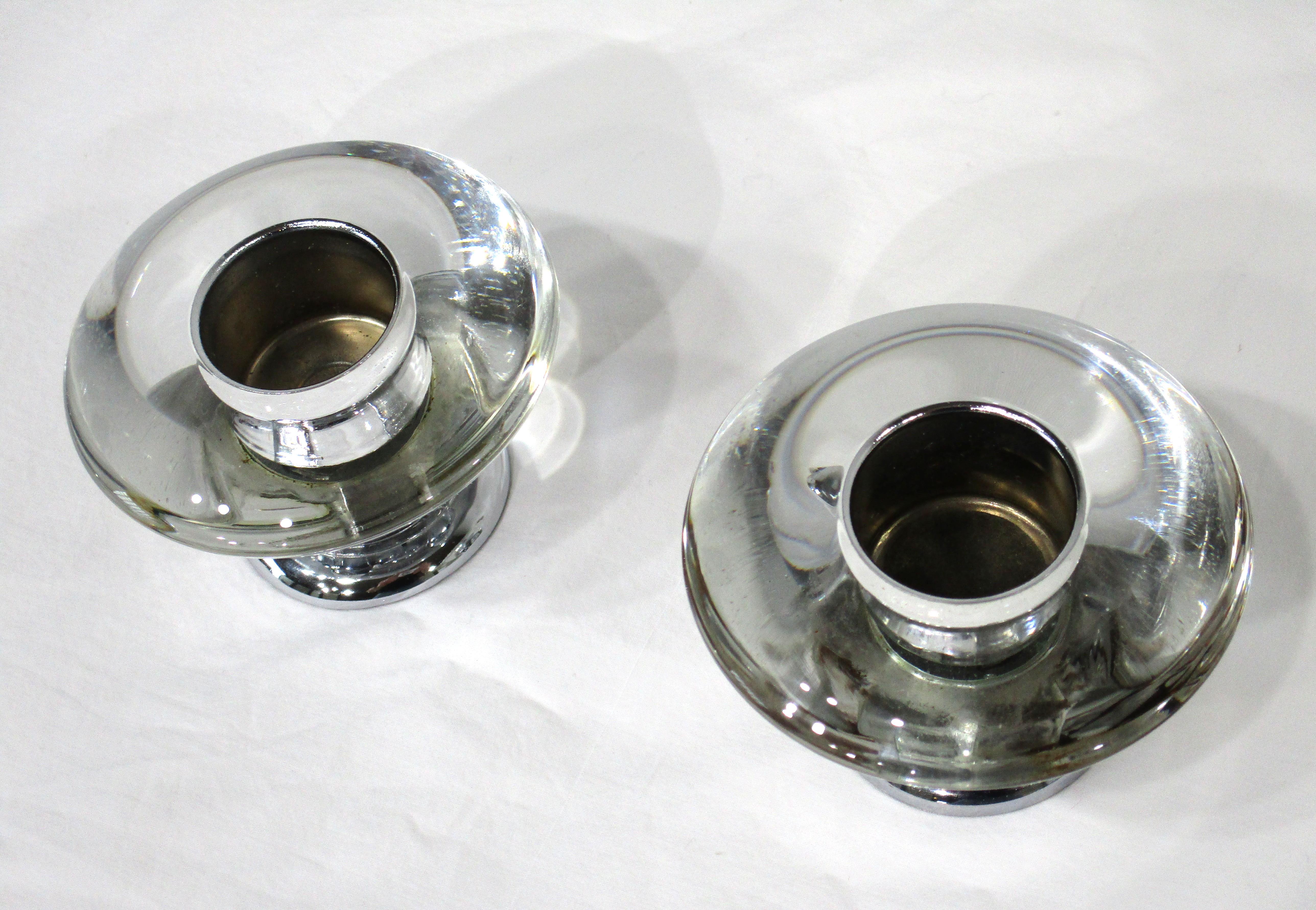 American Ronson Glass / Chrome Candlesticks for Ronson Lighter Company For Sale