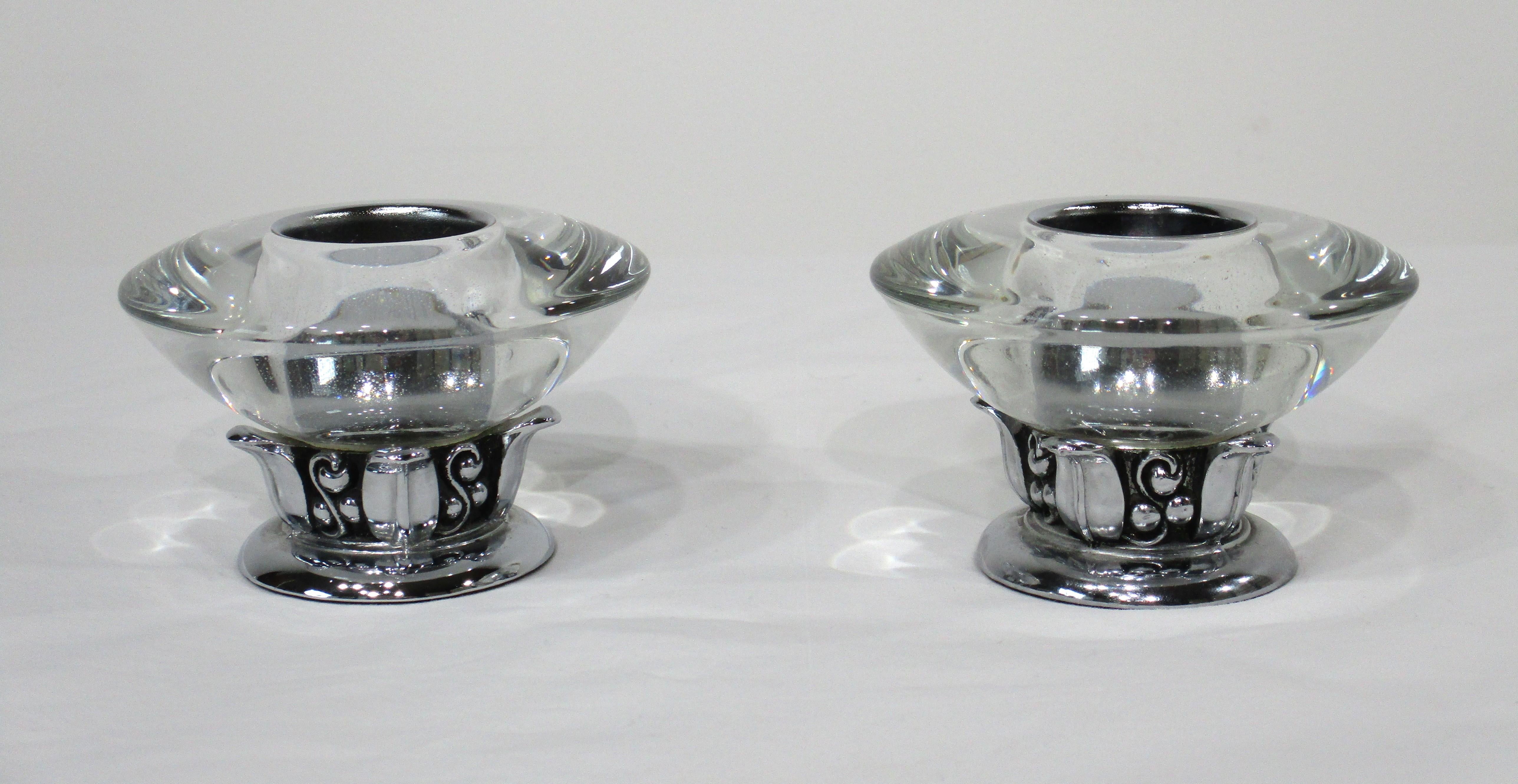 Ronson Glass / Chrome Candlesticks for Ronson Lighter Company For Sale 1