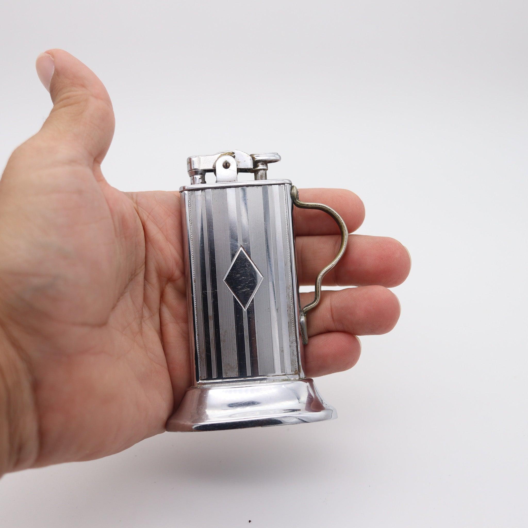 RONSON USA 1927 Art Deco Tabourette Desk Lighter In Chromed Steel For Sale 4