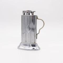 RONSON USA 1927 Art Deco Tabourette Desk Lighter In Chromed Steel