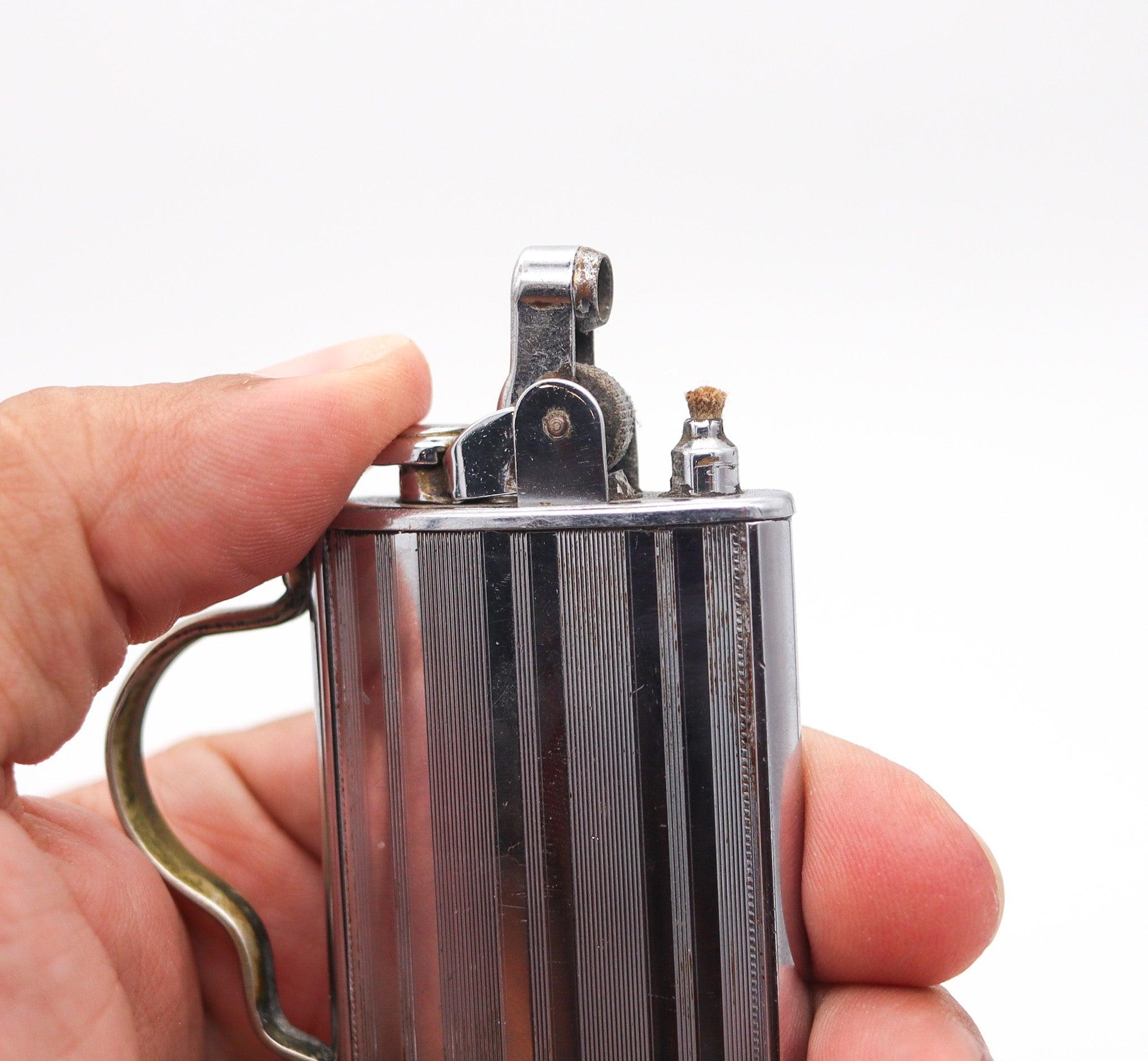 Polished RONSON USA 1927 Art Deco Tabourette Desk Lighter In Chromed Steel For Sale