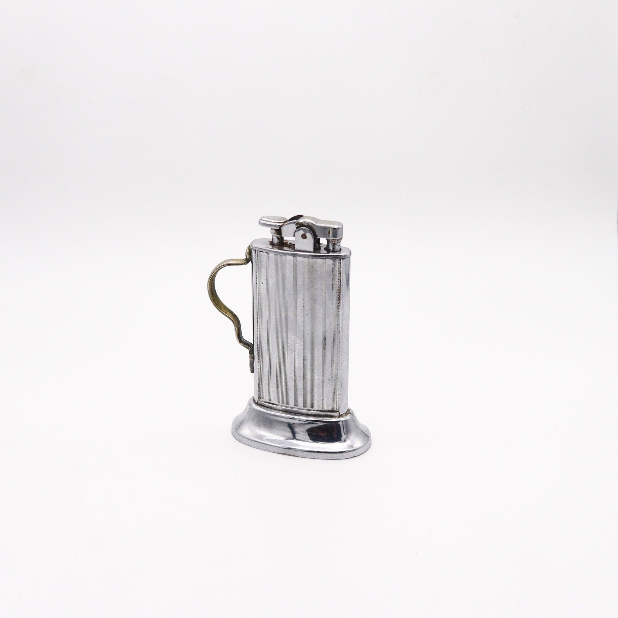 RONSON USA 1927 Art Deco Tabourette Desk Lighter In Chromed Steel In Excellent Condition For Sale In Miami, FL