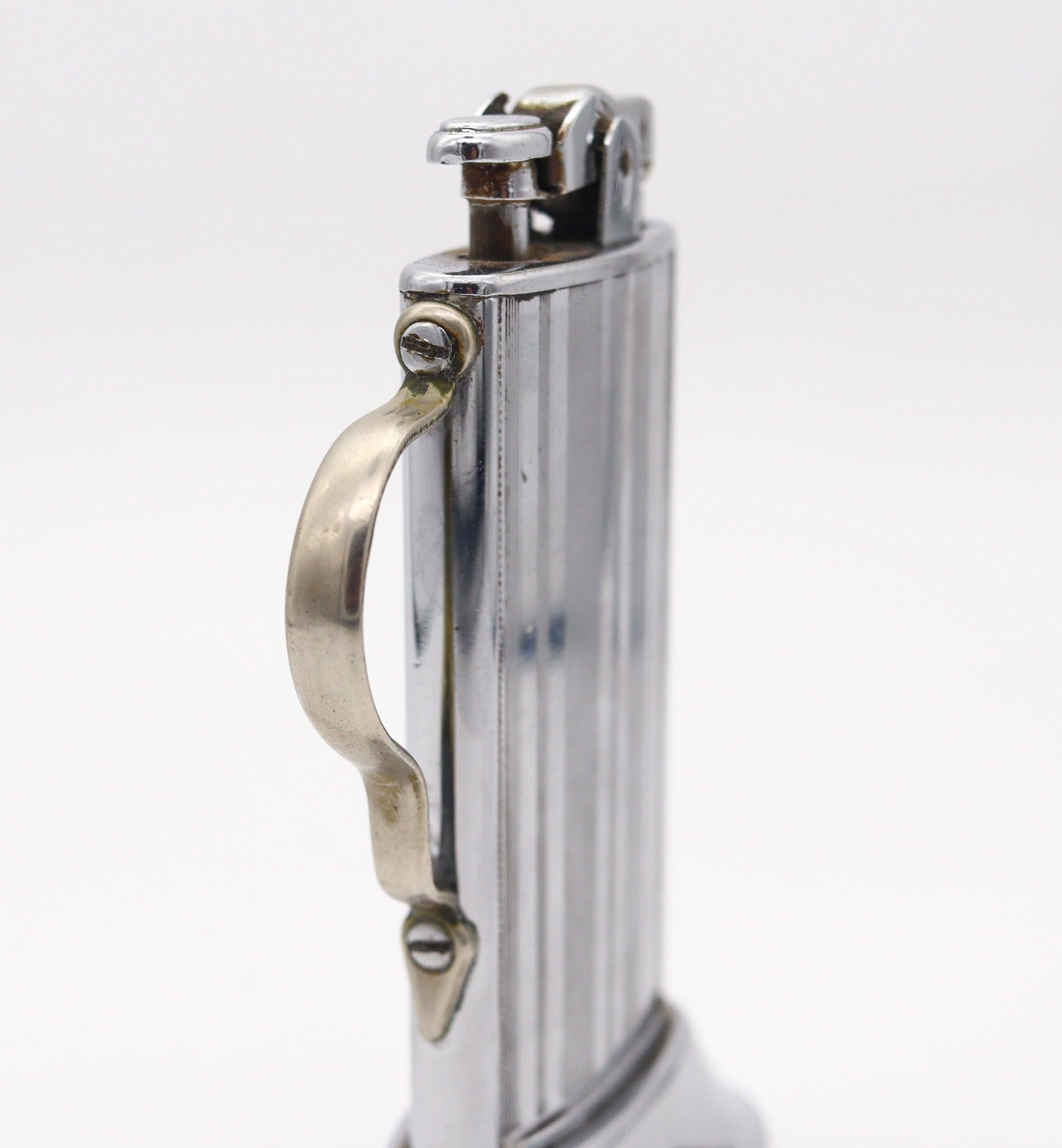 Early 20th Century RONSON USA 1927 Art Deco Tabourette Desk Lighter In Chromed Steel For Sale