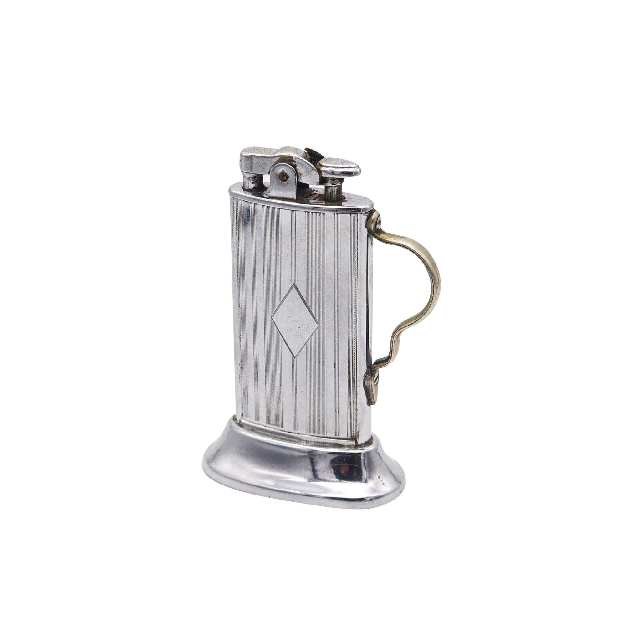 RONSON USA 1927 Art Deco Tabourette Desk Lighter In Chromed Steel For Sale 2