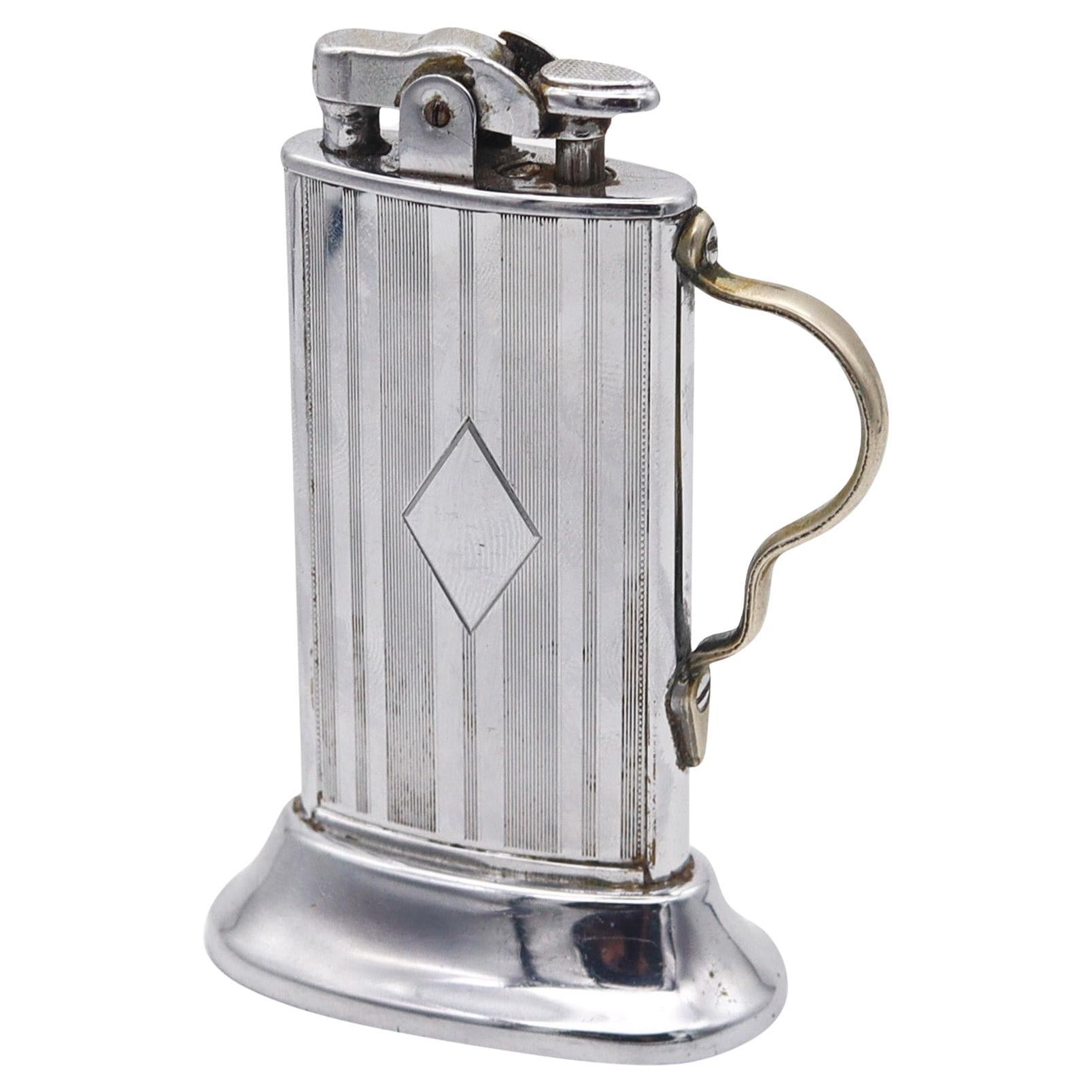 RONSON USA 1927 Art Deco Tabourette Desk Lighter In Chromed Steel