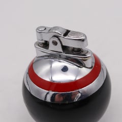 Ronson USA 1929 Art Deco Black and Red Lacquer Rondelight Table Lighter in Steel