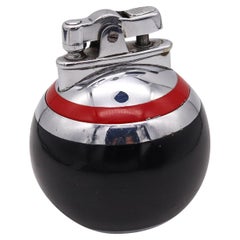 Ronson USA 1929 Art Deco Black and Red Lacquer Rondelight Table Lighter in Steel