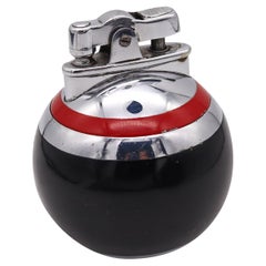 Ronson USA 1929 Art Deco Black And Red Lacquer RonDeLight Table Lighter In Steel
