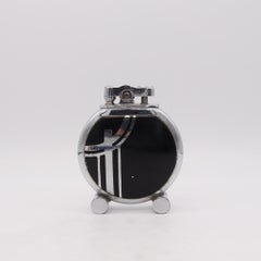 Ronson USA 1934 Art Deco Black Lacquered Rondette Desk Lighter in Stainless Stee