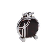 Ronson USA 1934 Art Deco Finta Tartaruga Lacca Rondette Accendino da scrivania In Cromato