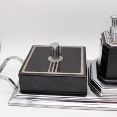 Ronson USA 1935 Art Deco Black Lacquered Desk Box With Octette Touch Tip Lighter
