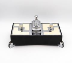 RONSON USA 1935 Art Deco Schwarz lackierter Schreibtisch Double Box & Touch Tip Lighter mit doppelter Schachtel