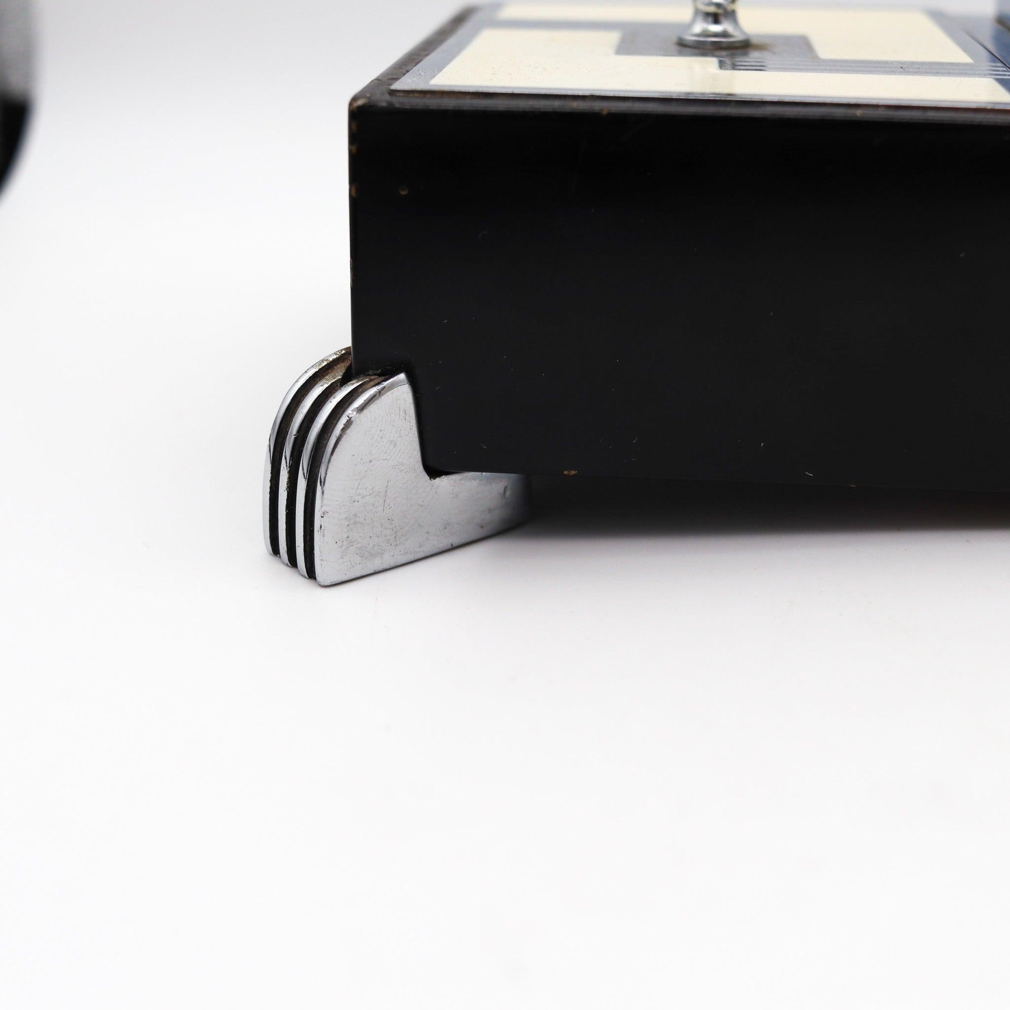American RONSON USA 1935 Art Deco Black Lacquered Desk Double Box & Touch Tip Lighter