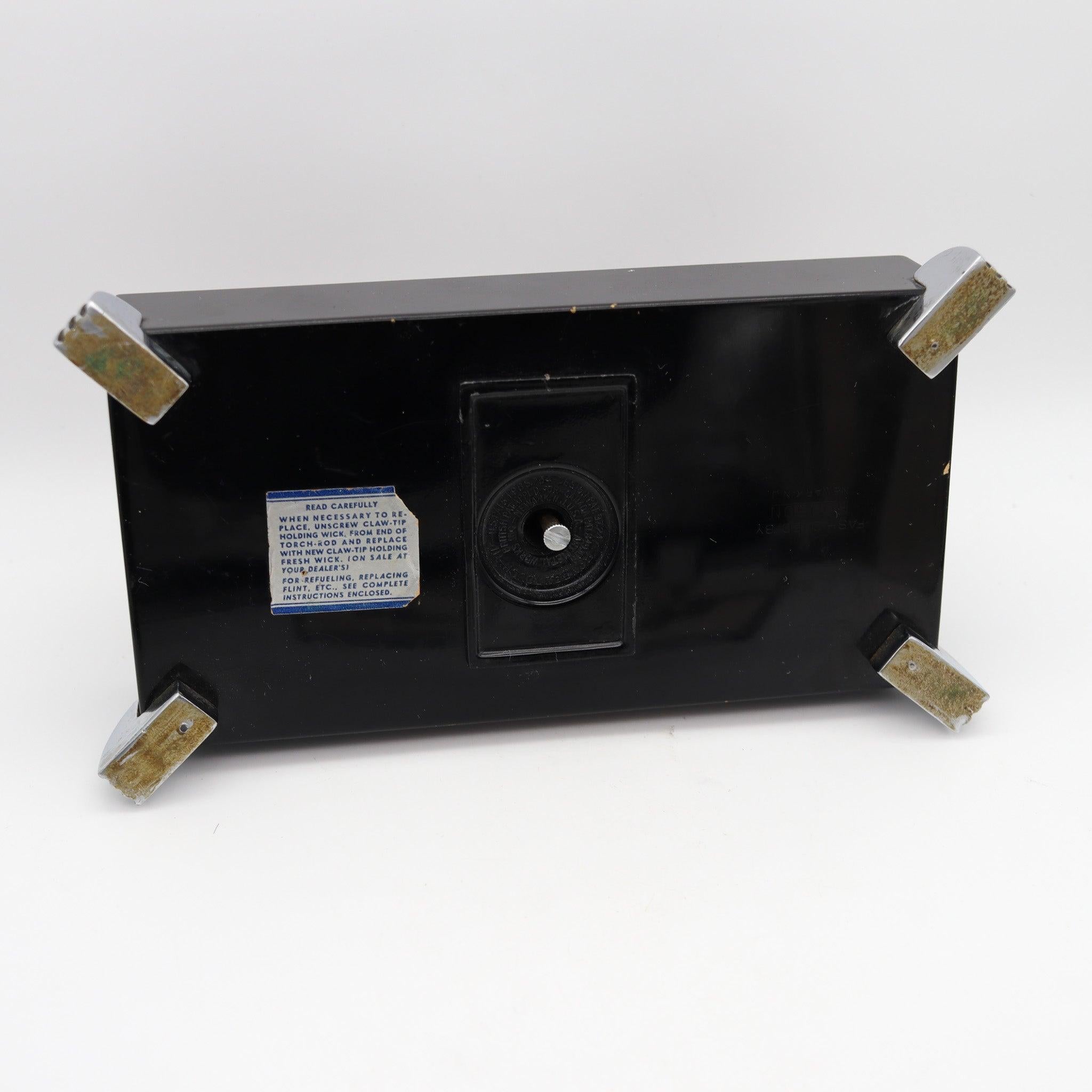 RONSON USA 1935 Art Deco Black Lacquered Desk Double Box & Touch Tip Lighter 2