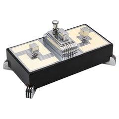 RONSON USA 1935 Art Deco Black Lacquered Desk Double Box & Touch Tip Lighter