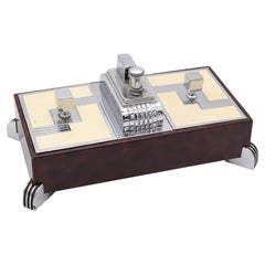 RONSON USA 1935 Machine Age Brown Lacquer Desk Double Box With Touch Tip Lighter