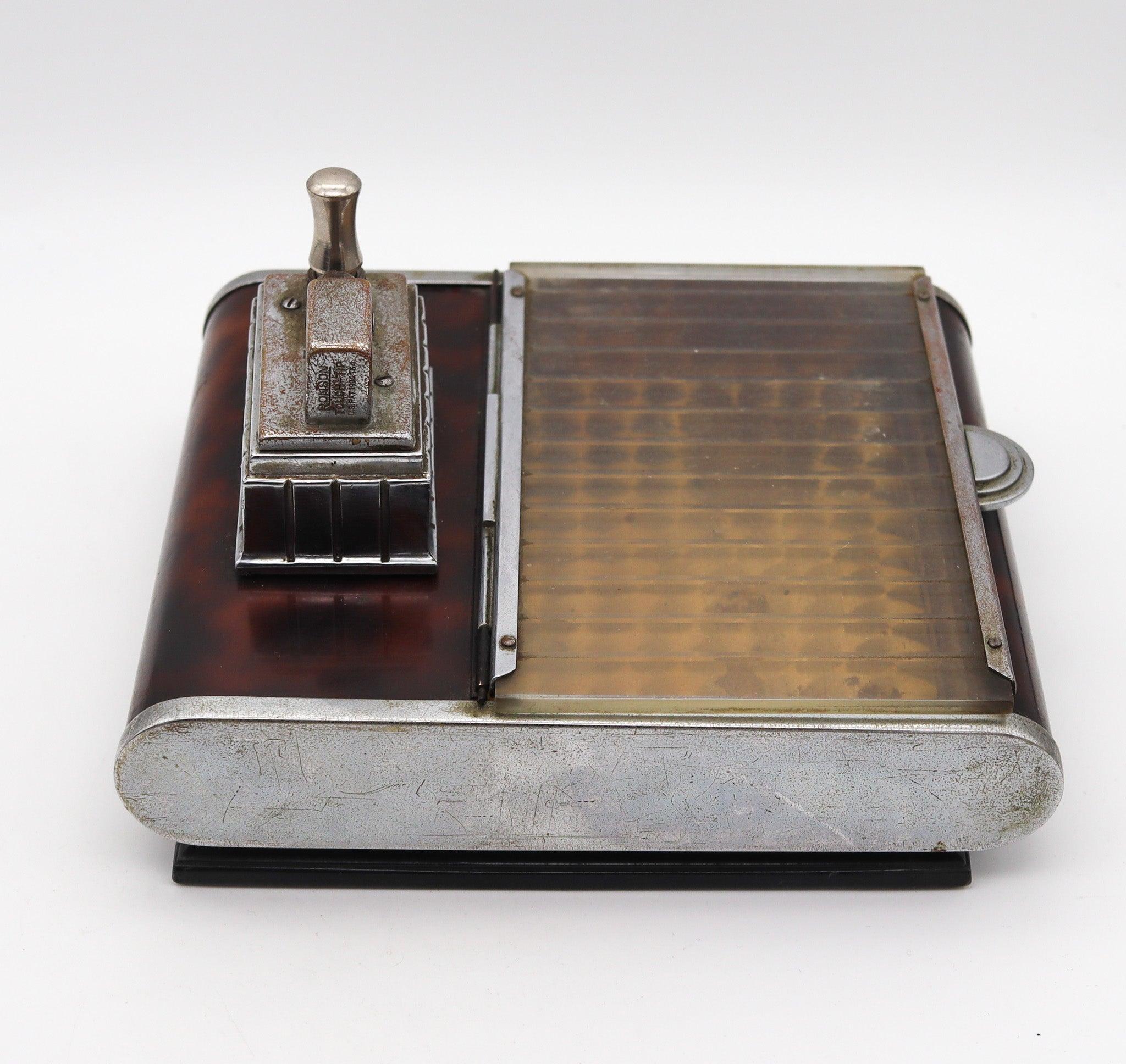 American RONSON USA 1939 Art Deco Lacquered Cigarette Dispenser Desk Box Touch Tip Light
