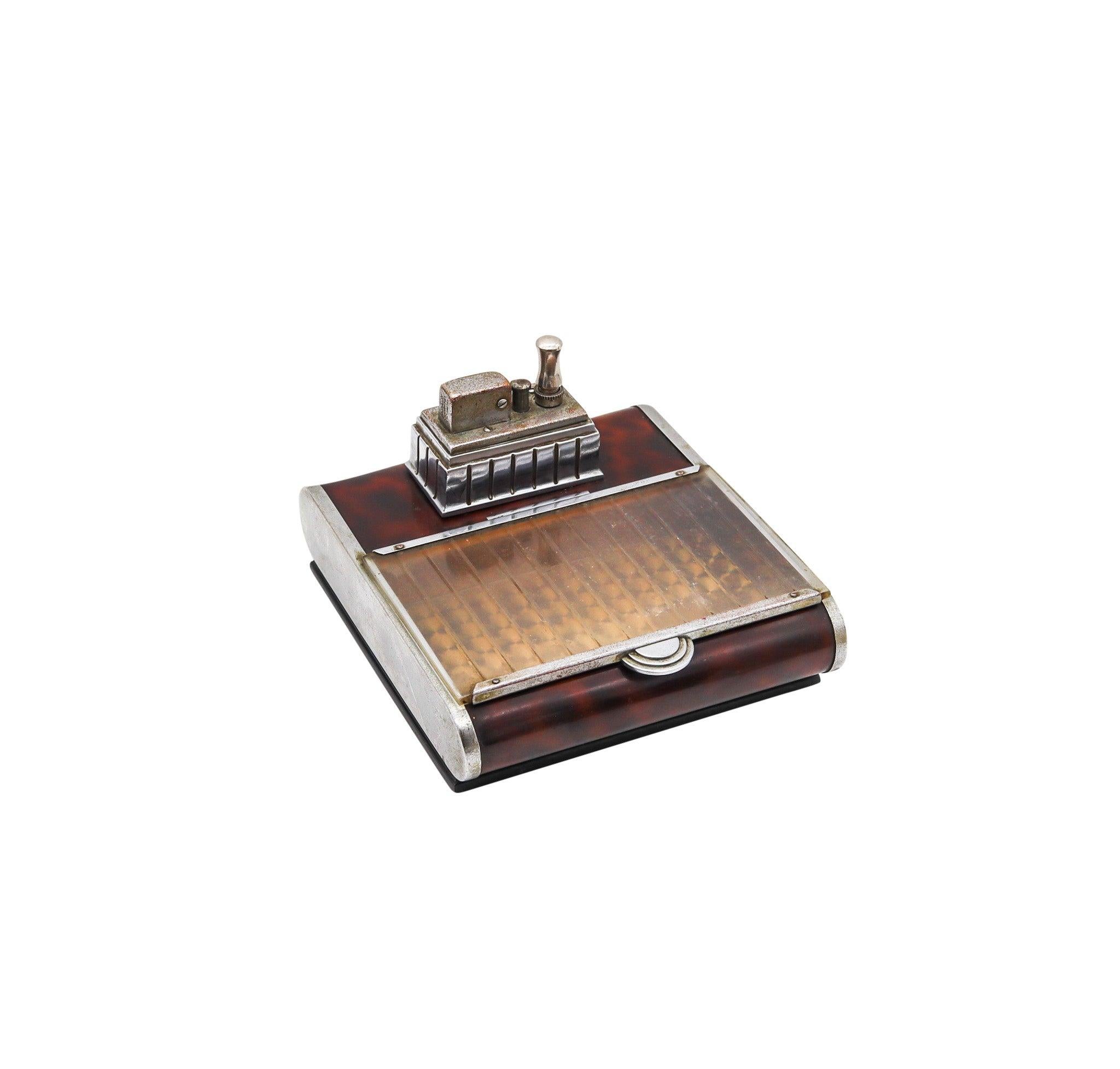 RONSON USA 1939 Art Deco Lacquered Cigarette Dispenser Desk Box Touch Tip Light 1