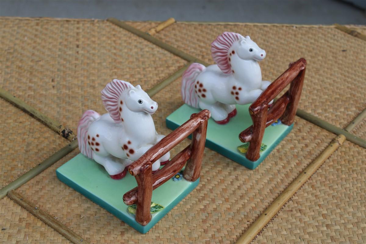 Ronzan 1940s Italy Ceramic bookends with Horses and fence.
