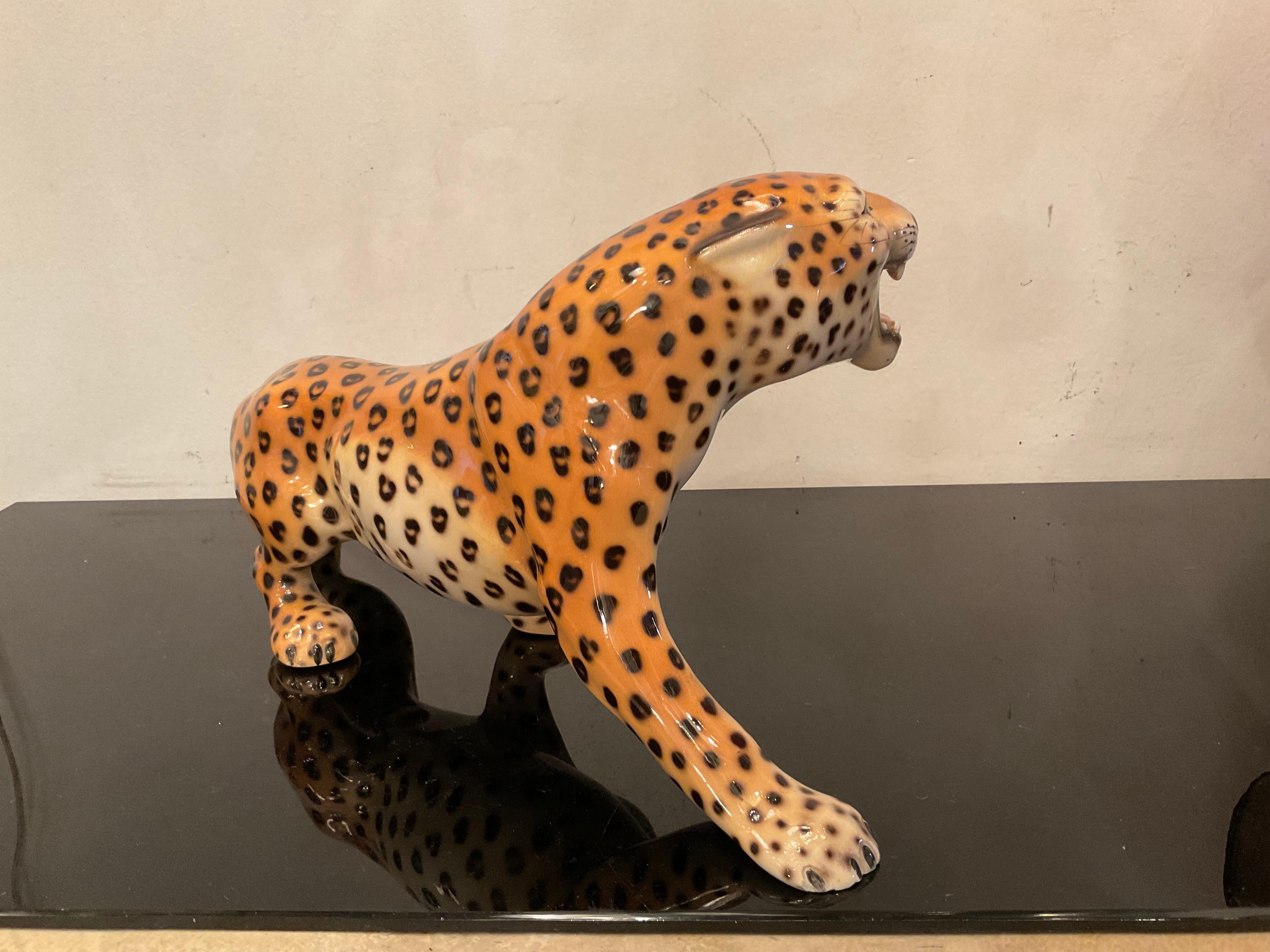 Hand-Painted Ronzan, Ceramic Leopard from the, 50s