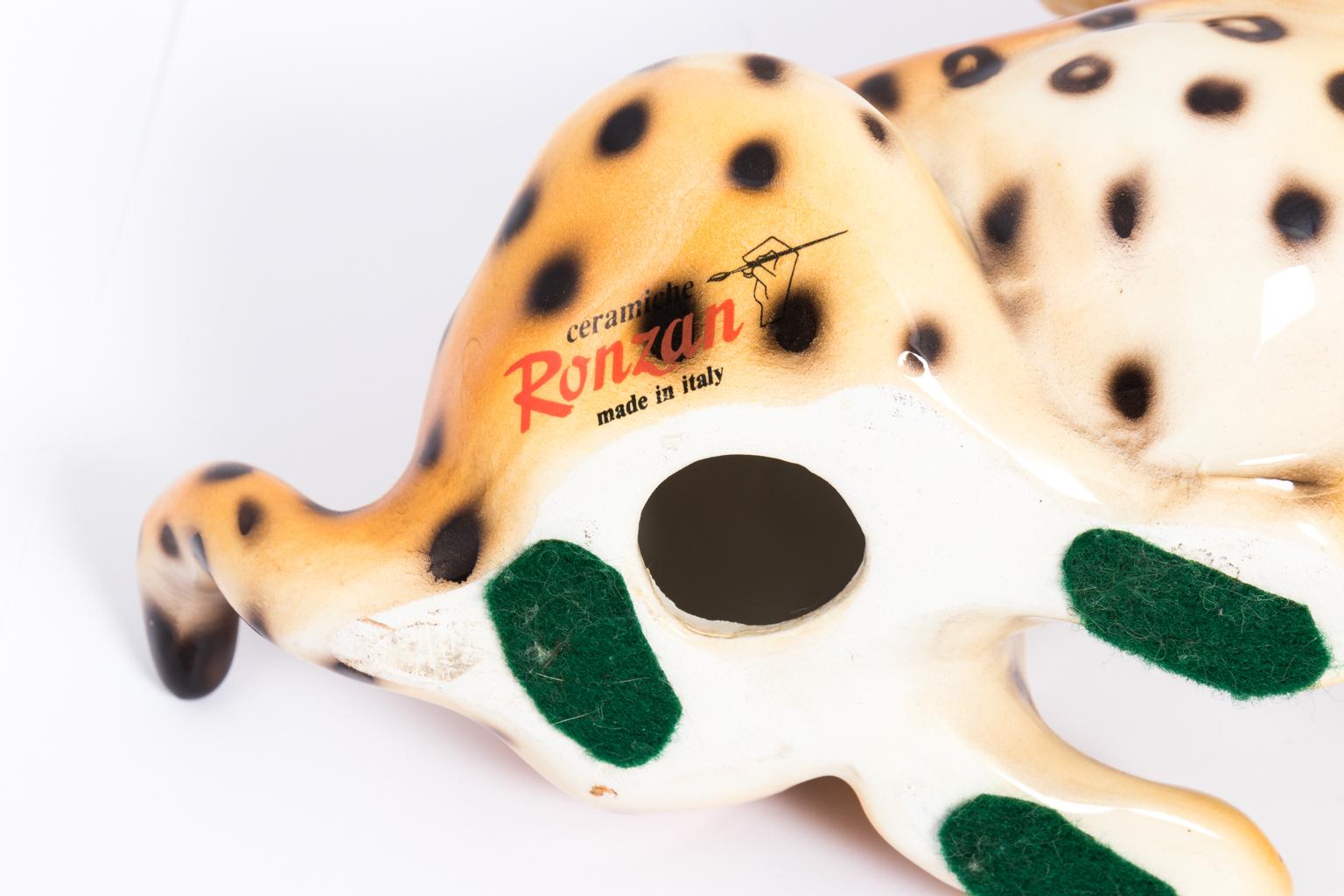 Hand painted Ronzan ceramic Leopards. Made in Italy, circa 1960s.
      