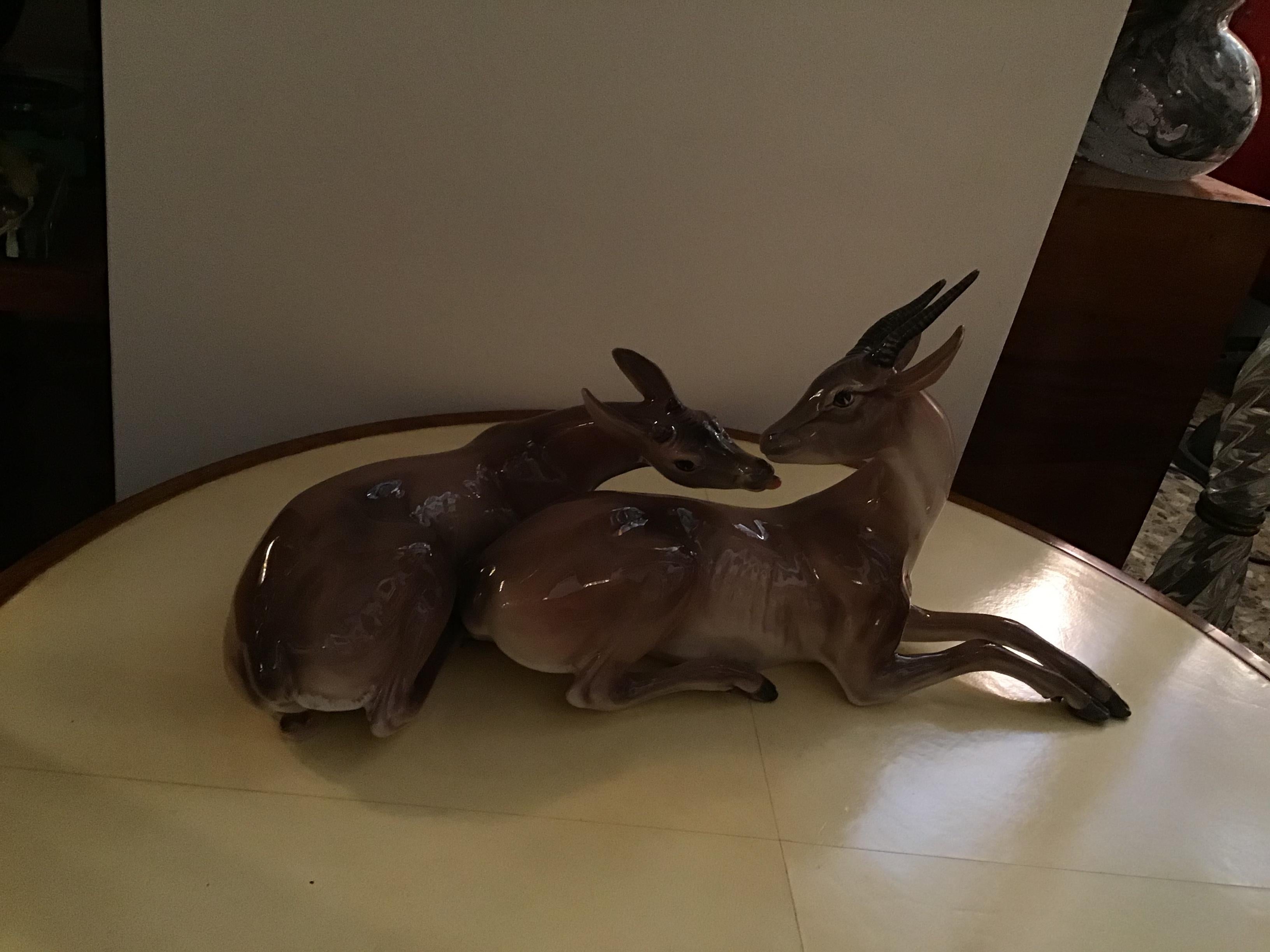Mid-20th Century Ronzan Italian Ceramic “African Gazelles“, 1950 For Sale