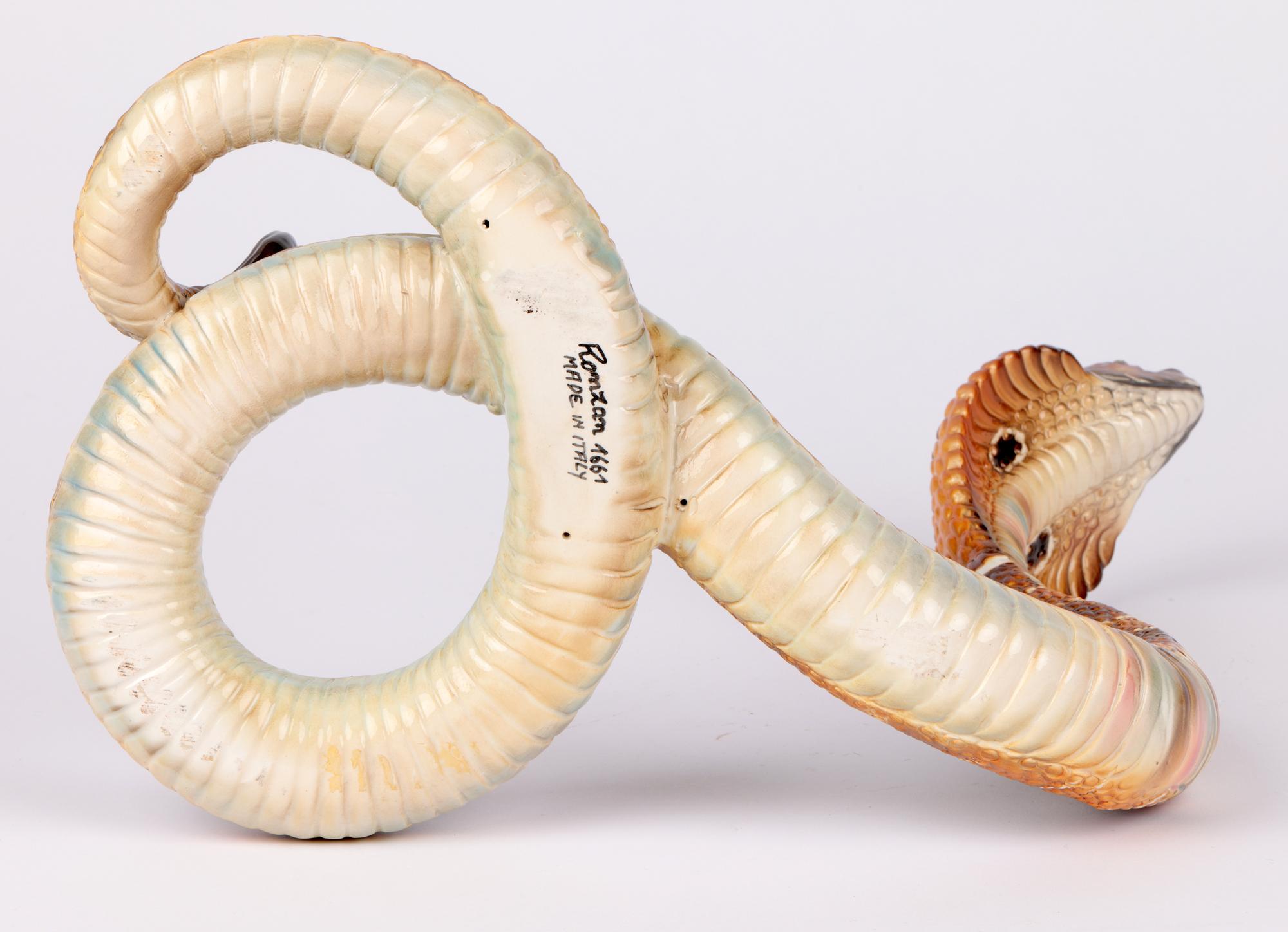 Ronzan Italian Midcentury Large Ceramic Pottery Cobra Snake  4