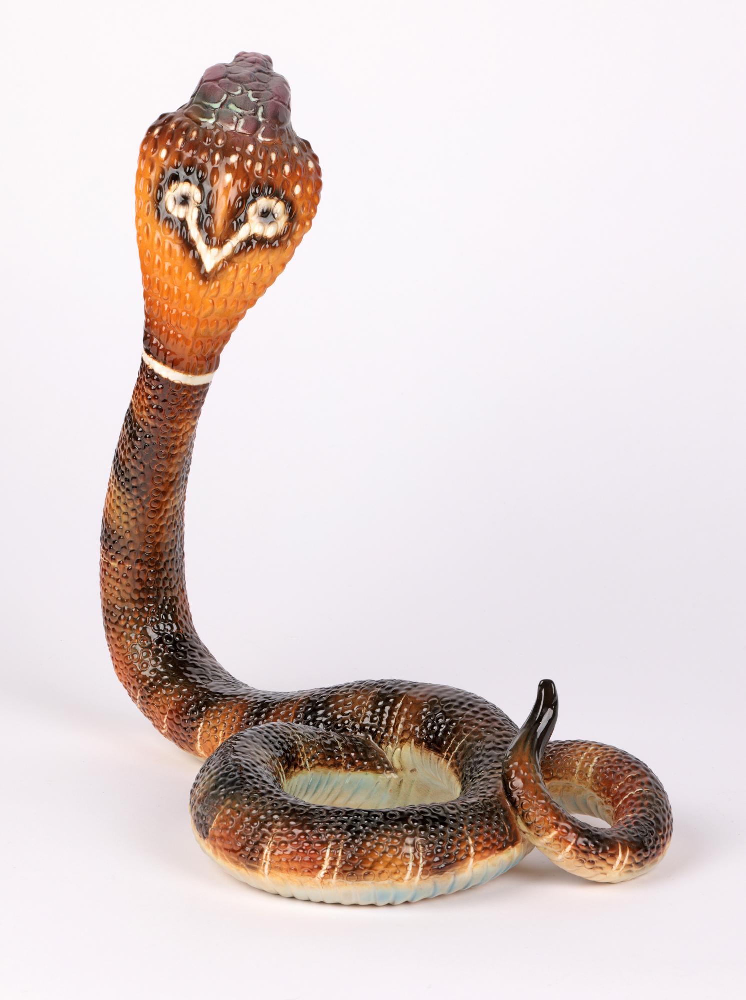 Ronzan Italian Midcentury Large Ceramic Pottery Cobra Snake  5