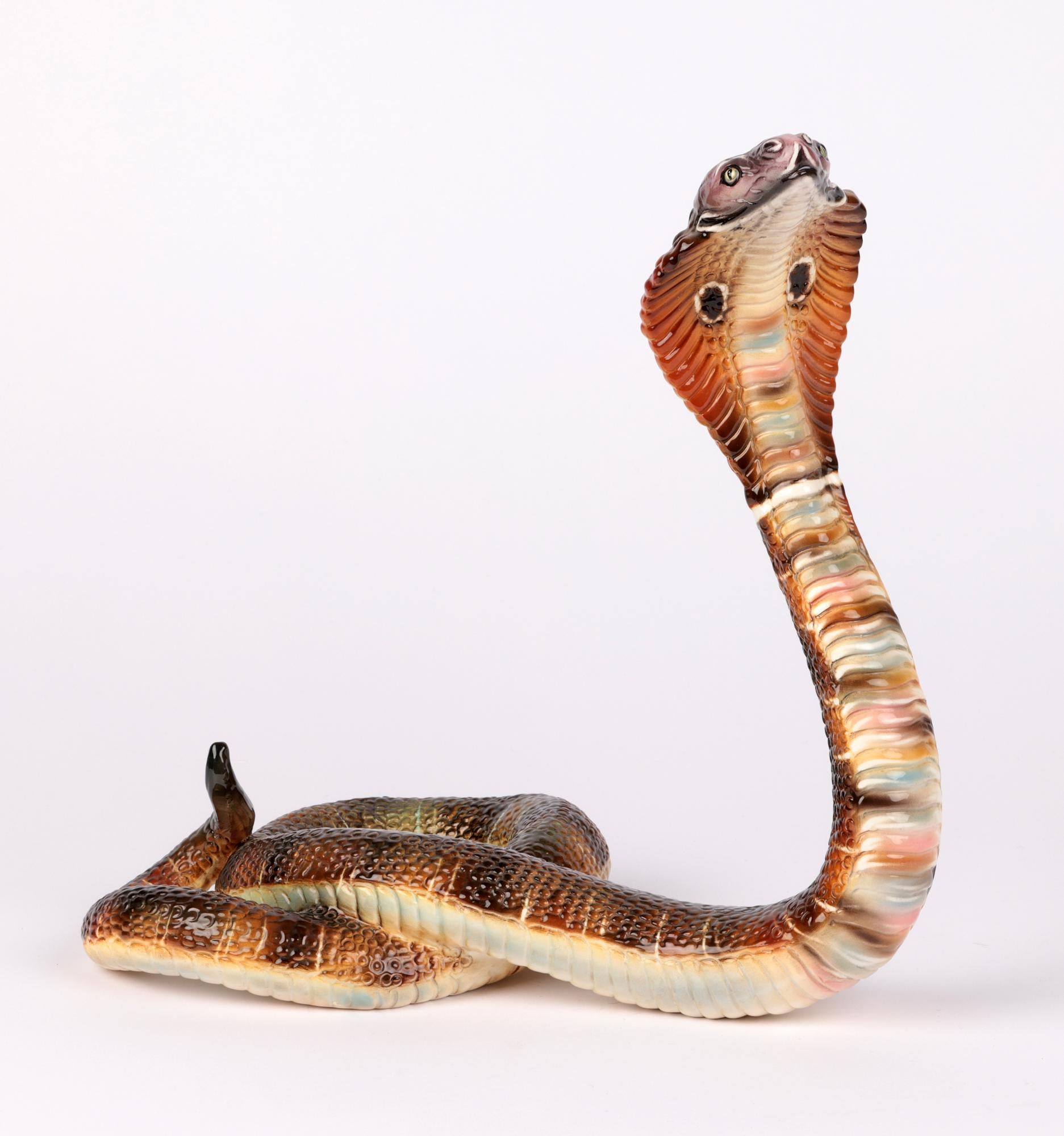 Ronzan Italian Midcentury Large Ceramic Pottery Cobra Snake  7