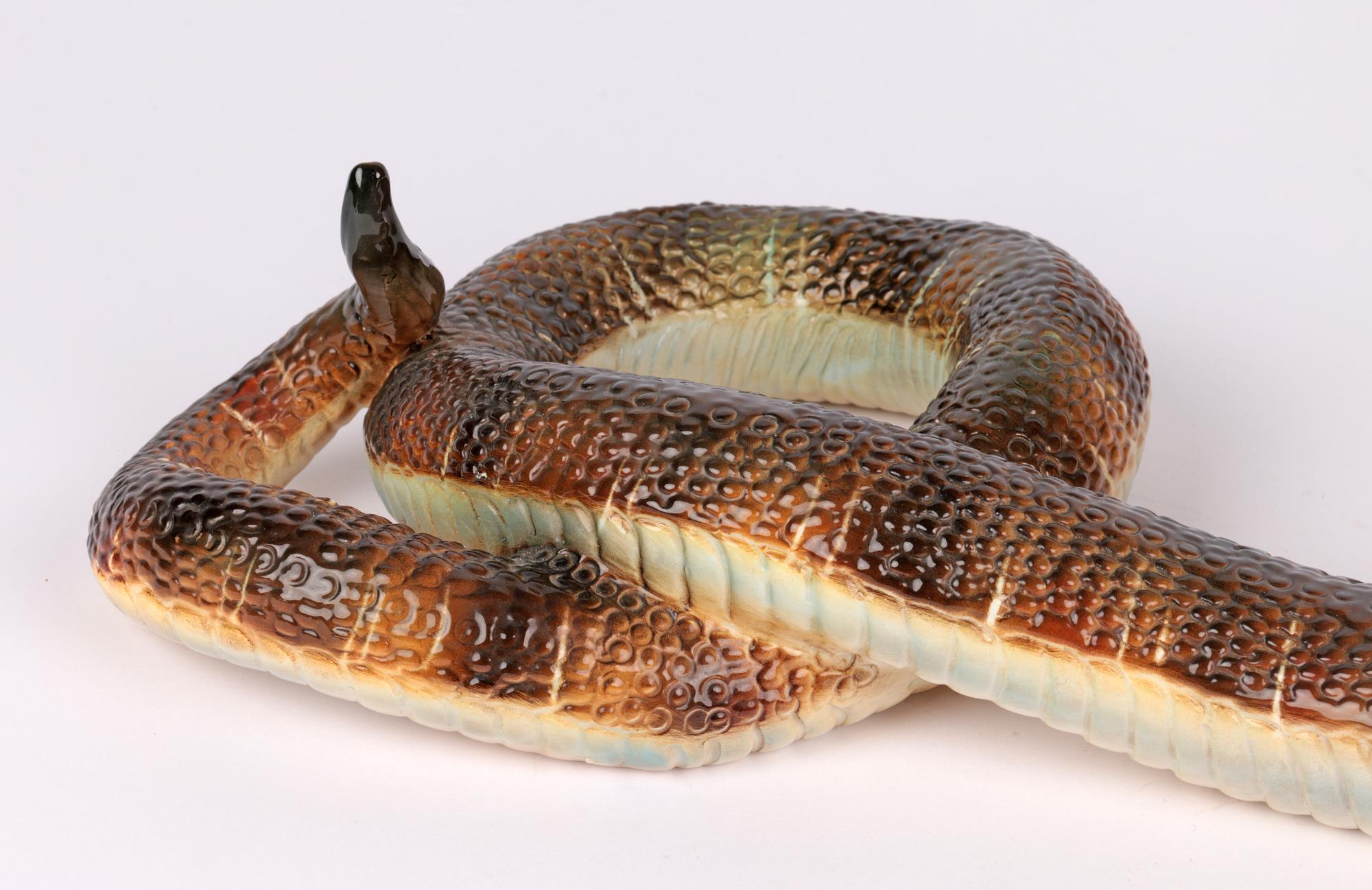 Ronzan Italian Midcentury Large Ceramic Pottery Cobra Snake  1