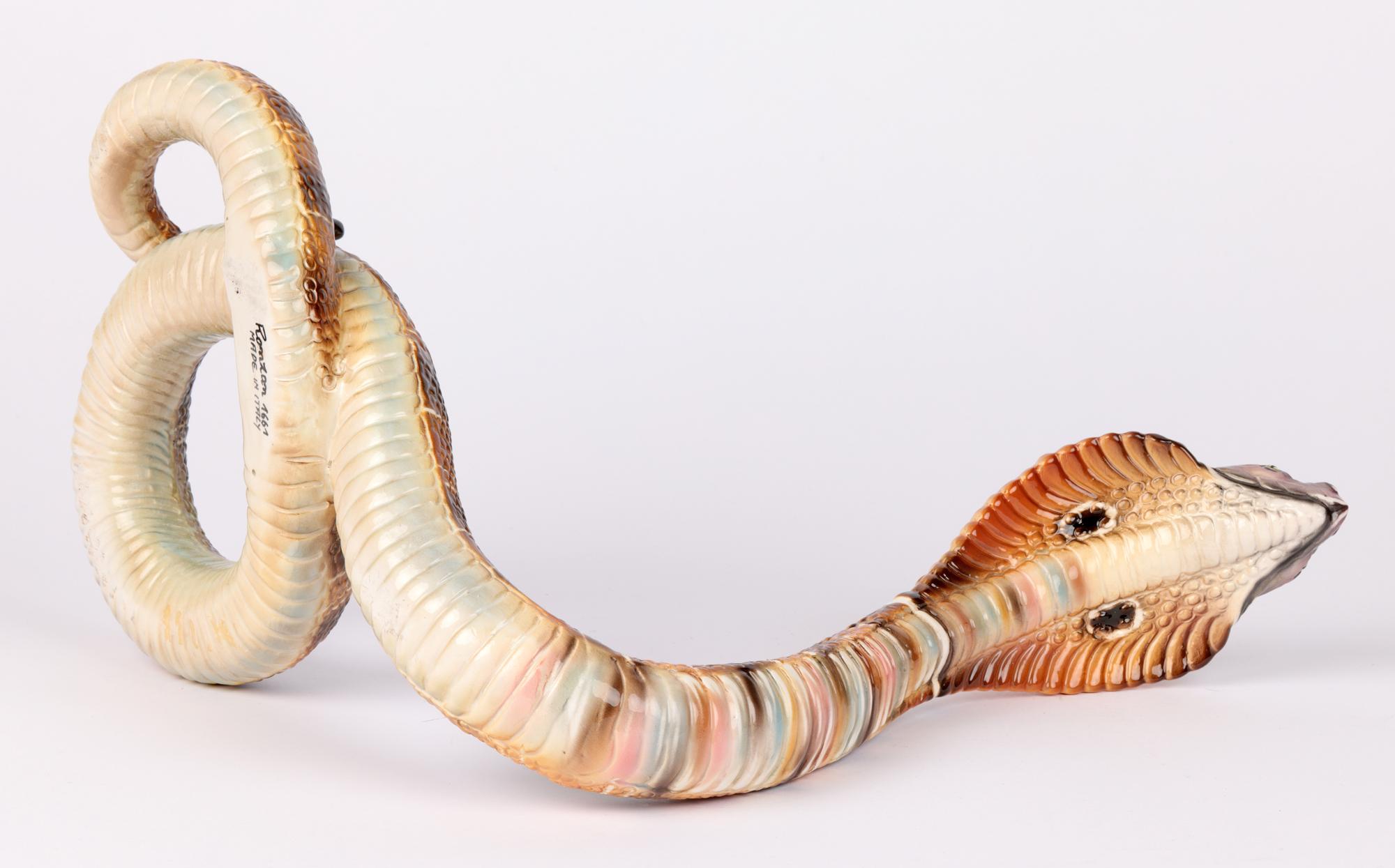 Ronzan Italian Midcentury Large Ceramic Pottery Cobra Snake  2