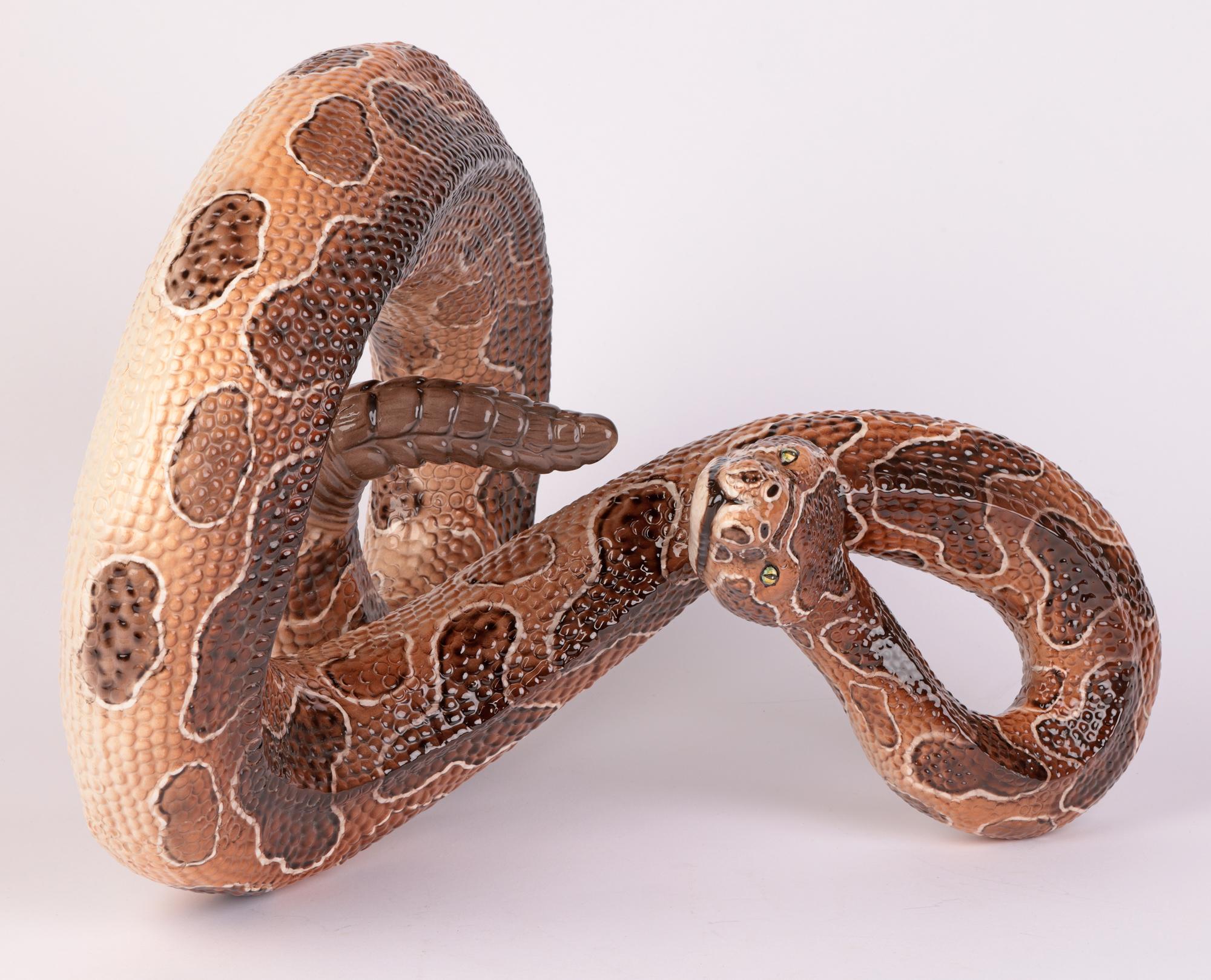 Milieu du XXe siècle Ronzan - Poterie italienne - Grand serpent rare en céramique du milieu du siècle dernier