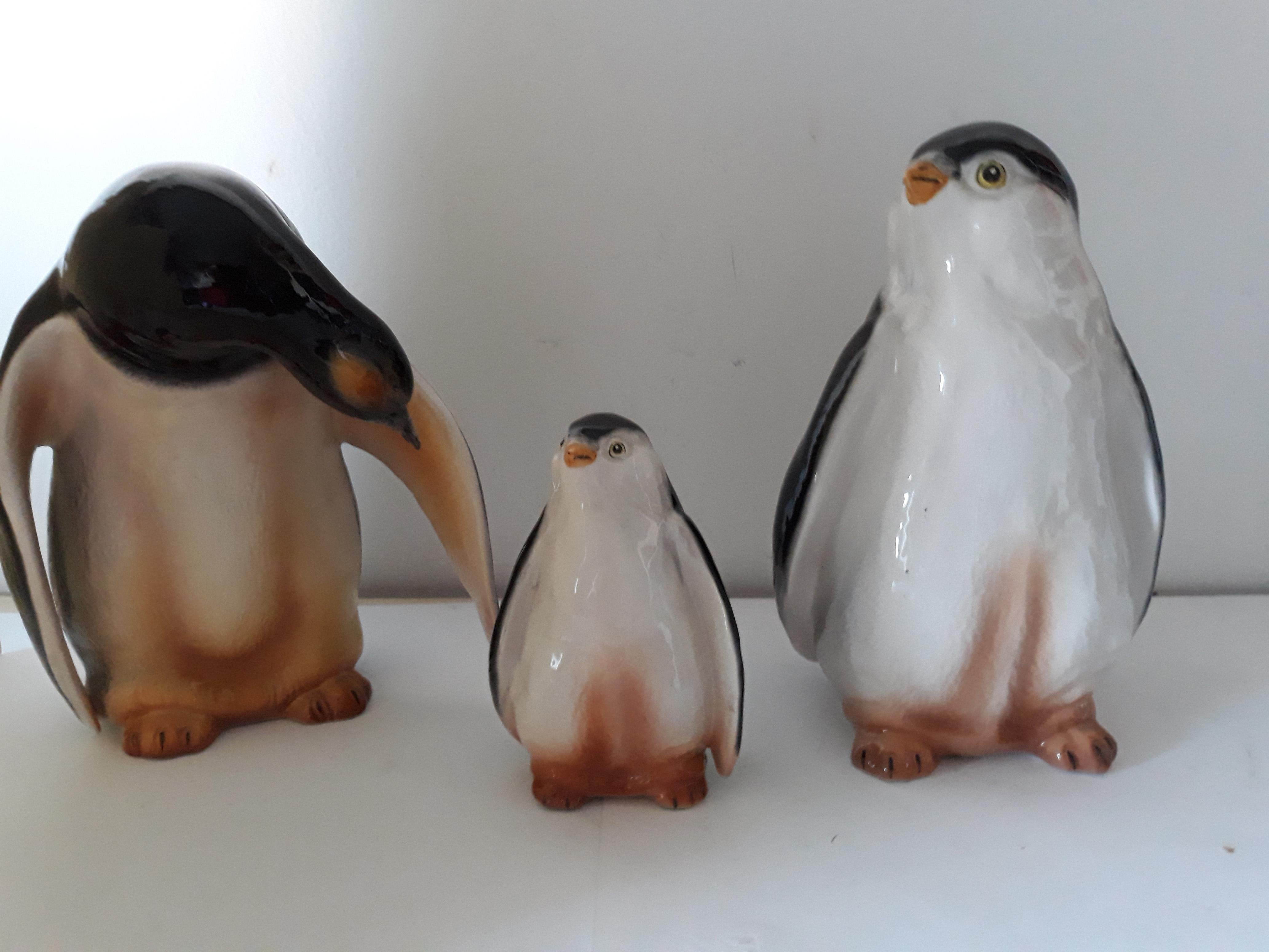 Modern 'Ronzan' Lenci Group of Three Ceramic Penguins Signed, Italy, 1950 One is a Lamp For Sale