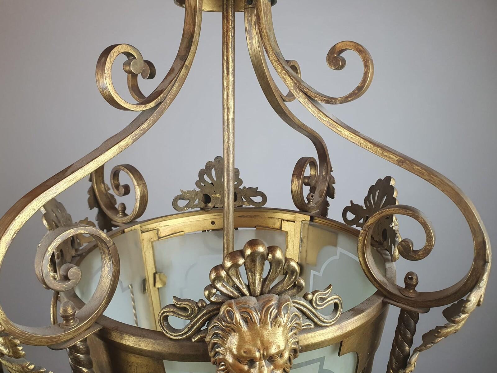 Linterna de salón de bronce y latón, Siglo XIX en venta 5