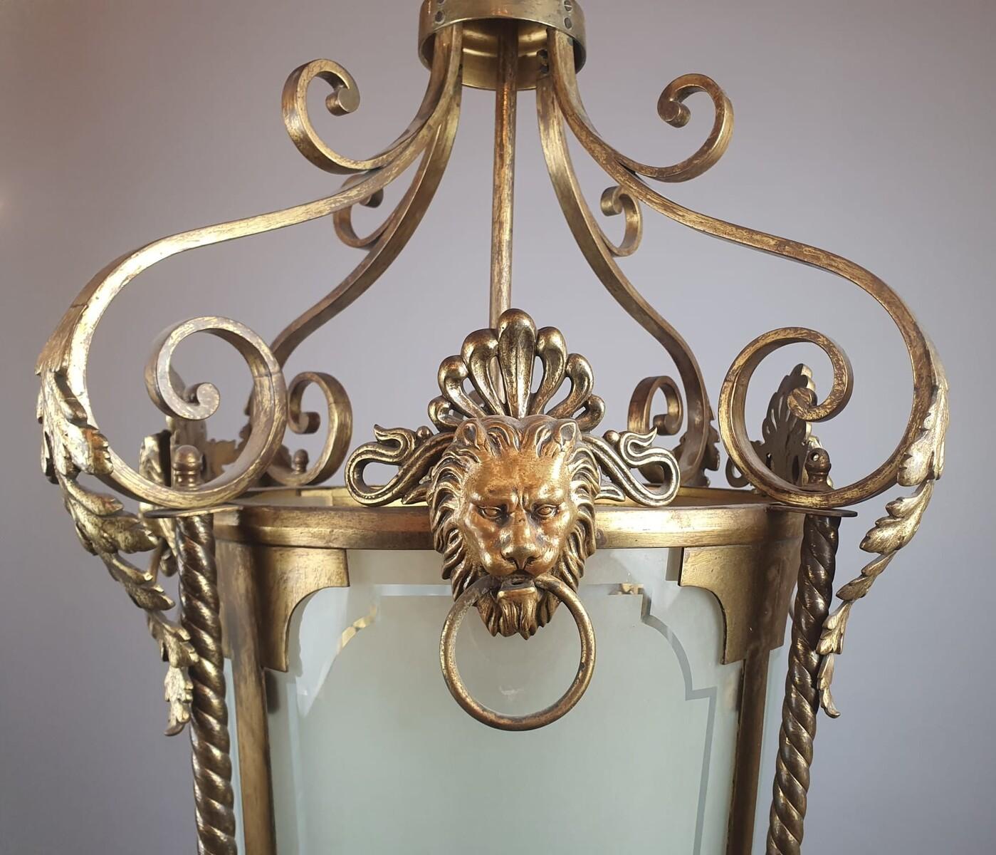 Linterna de salón de bronce y latón, Siglo XIX en venta 4